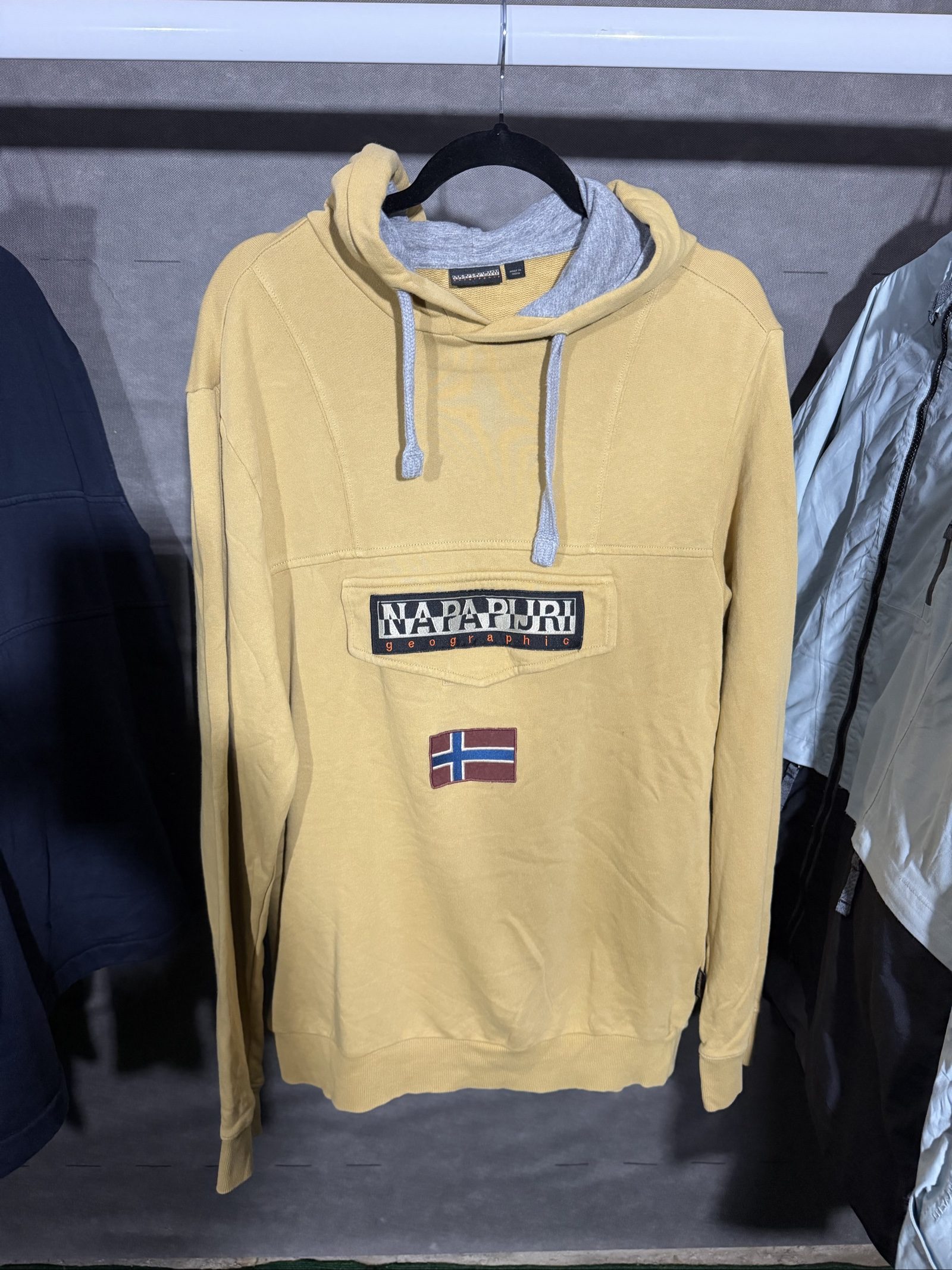 Napapijri Men Yellow Hoodie Large Flag Patch