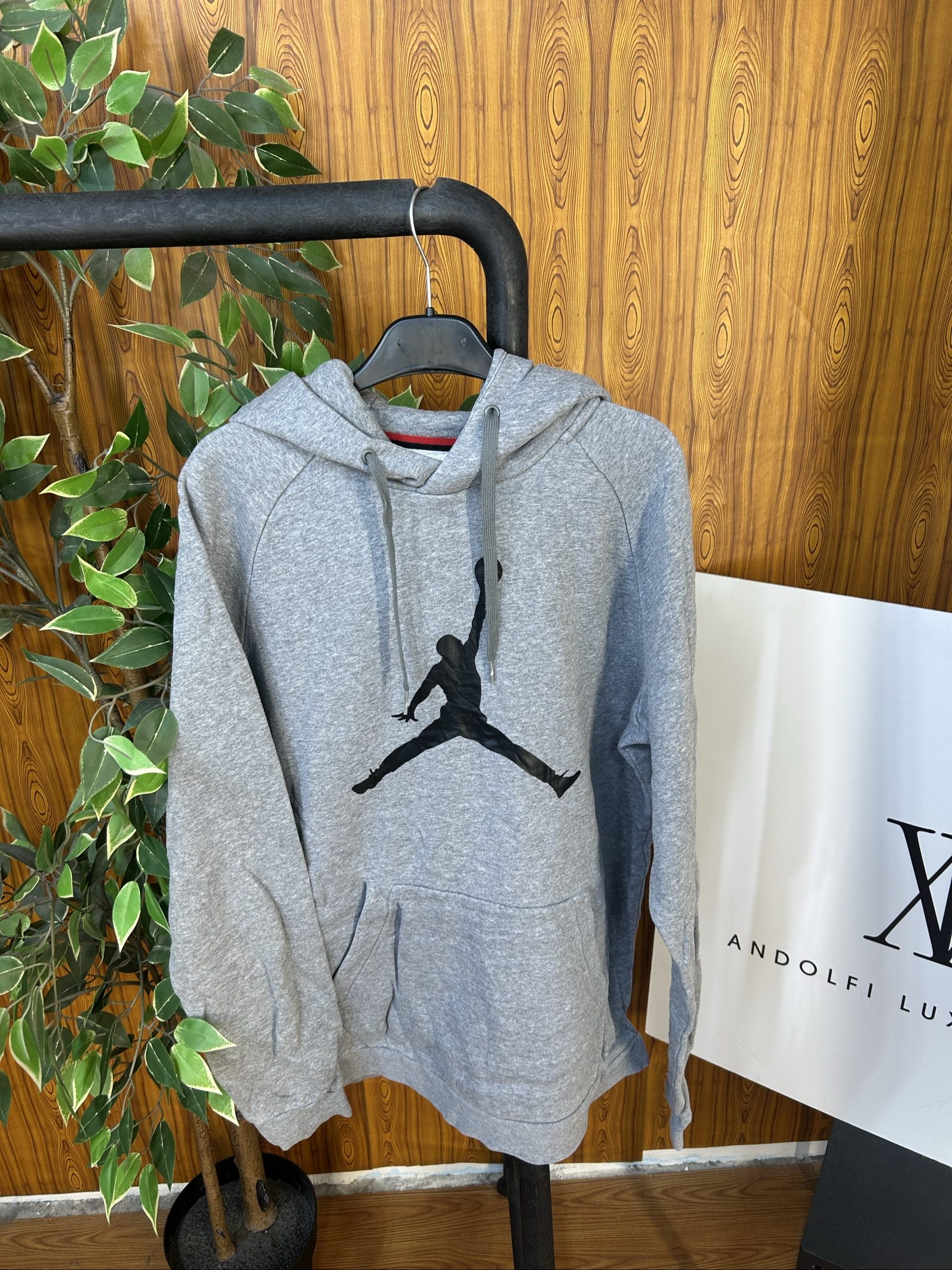 Nike Men's Grey Jordan Logo Hoodie Medium Cotton Blend