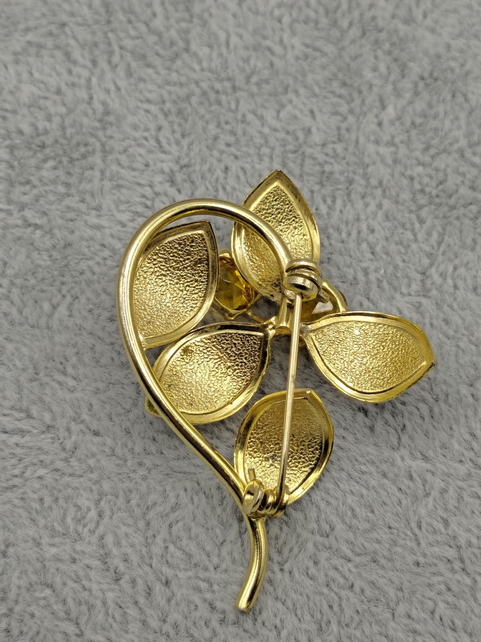 Gold Tone Cream & Amber Floral Leaf Brooch 5 cm image 7