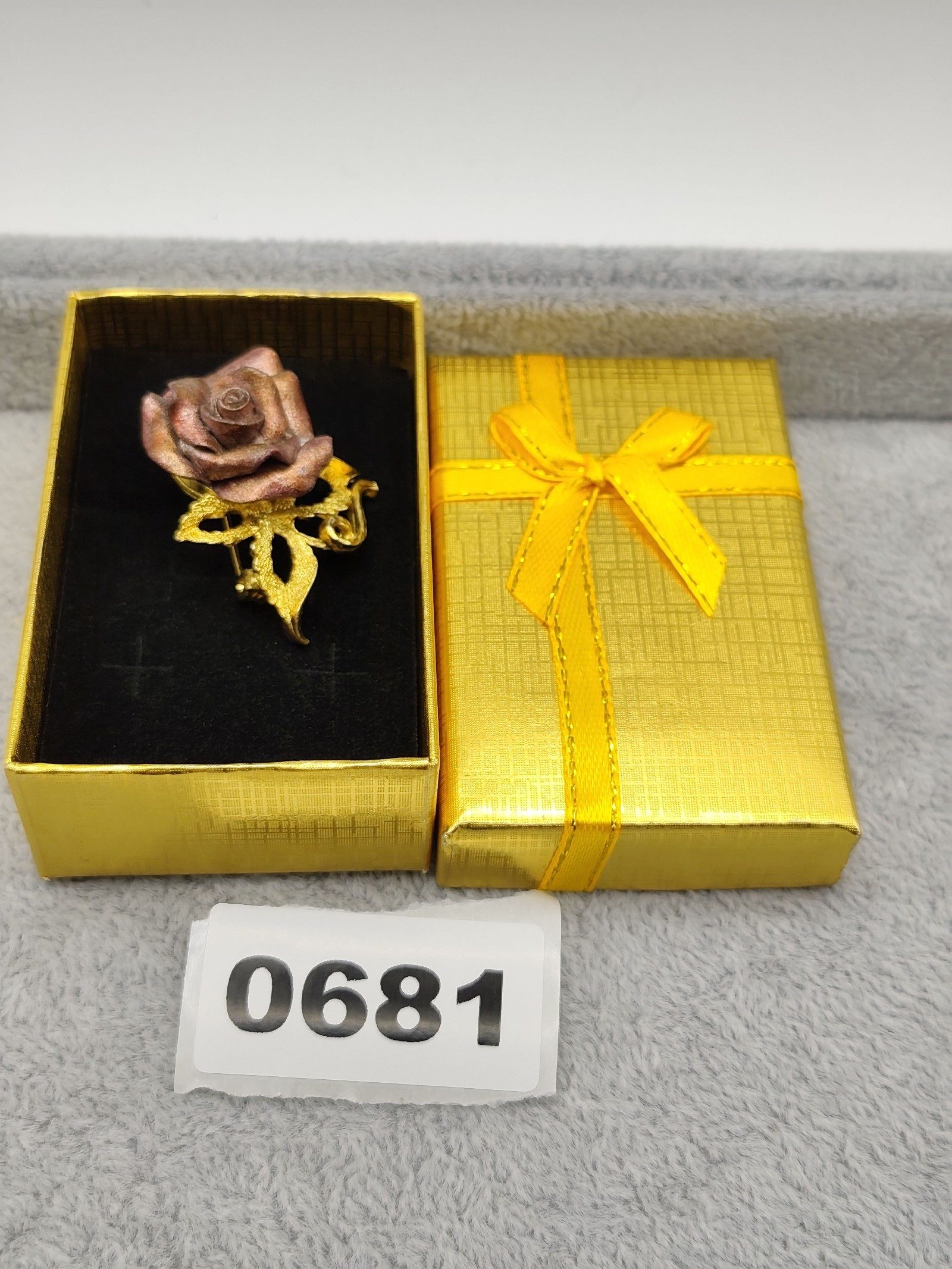 Rose Gold & Gold Flower Brooch Pin 2 in Decorative Gift Box