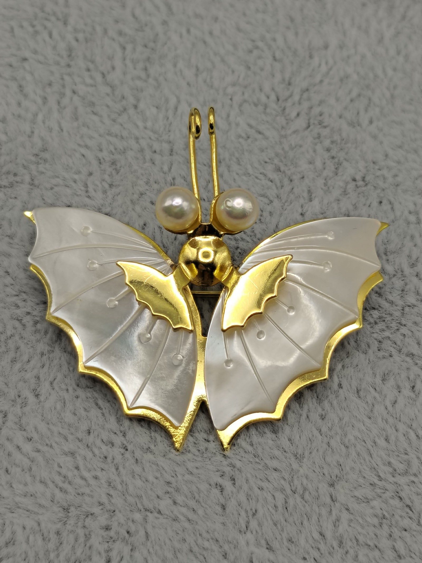 Gold & Pearl Butterfly Brooch with White Wings image 4