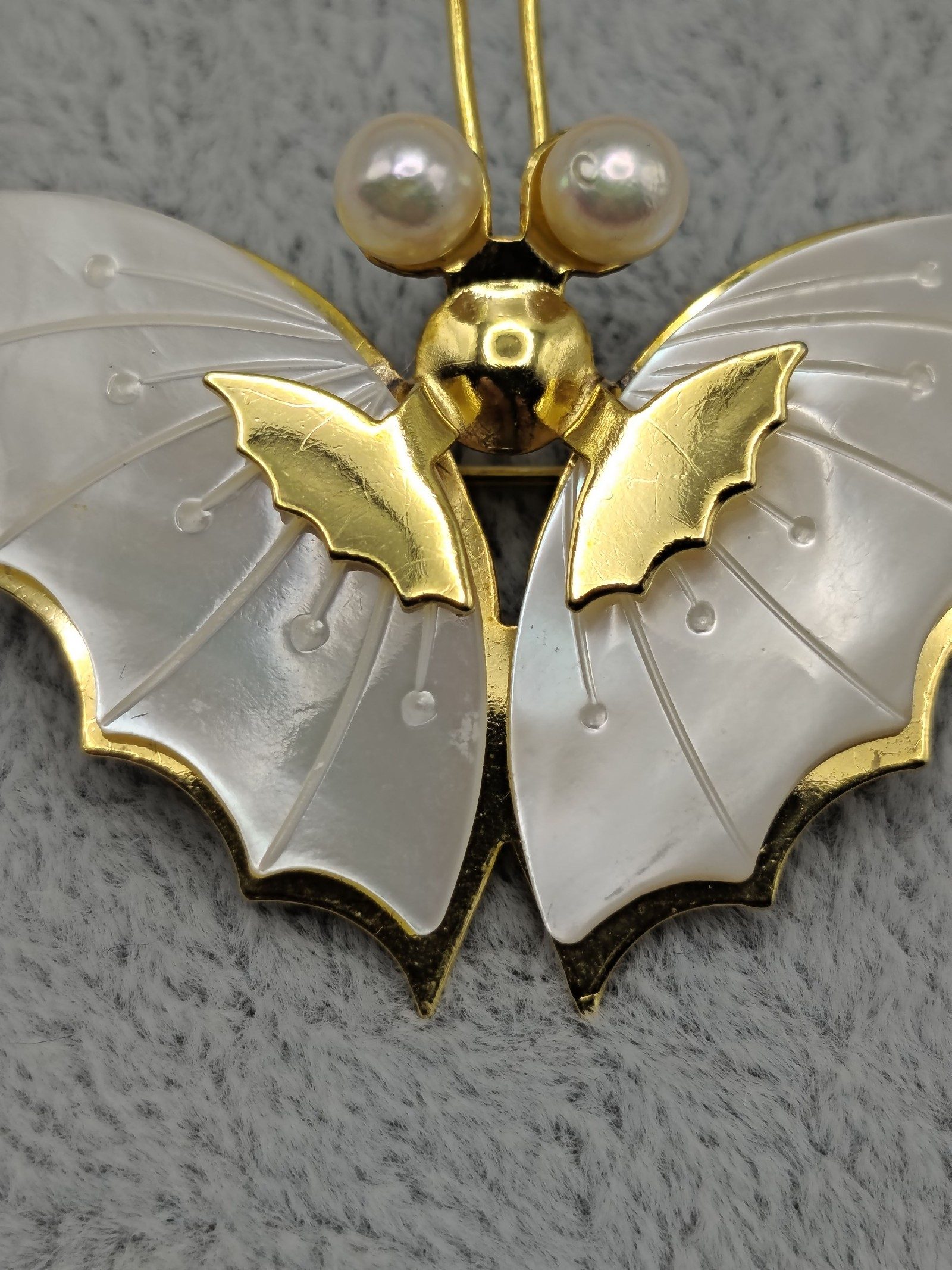 Gold & Pearl Butterfly Brooch with White Wings image 5