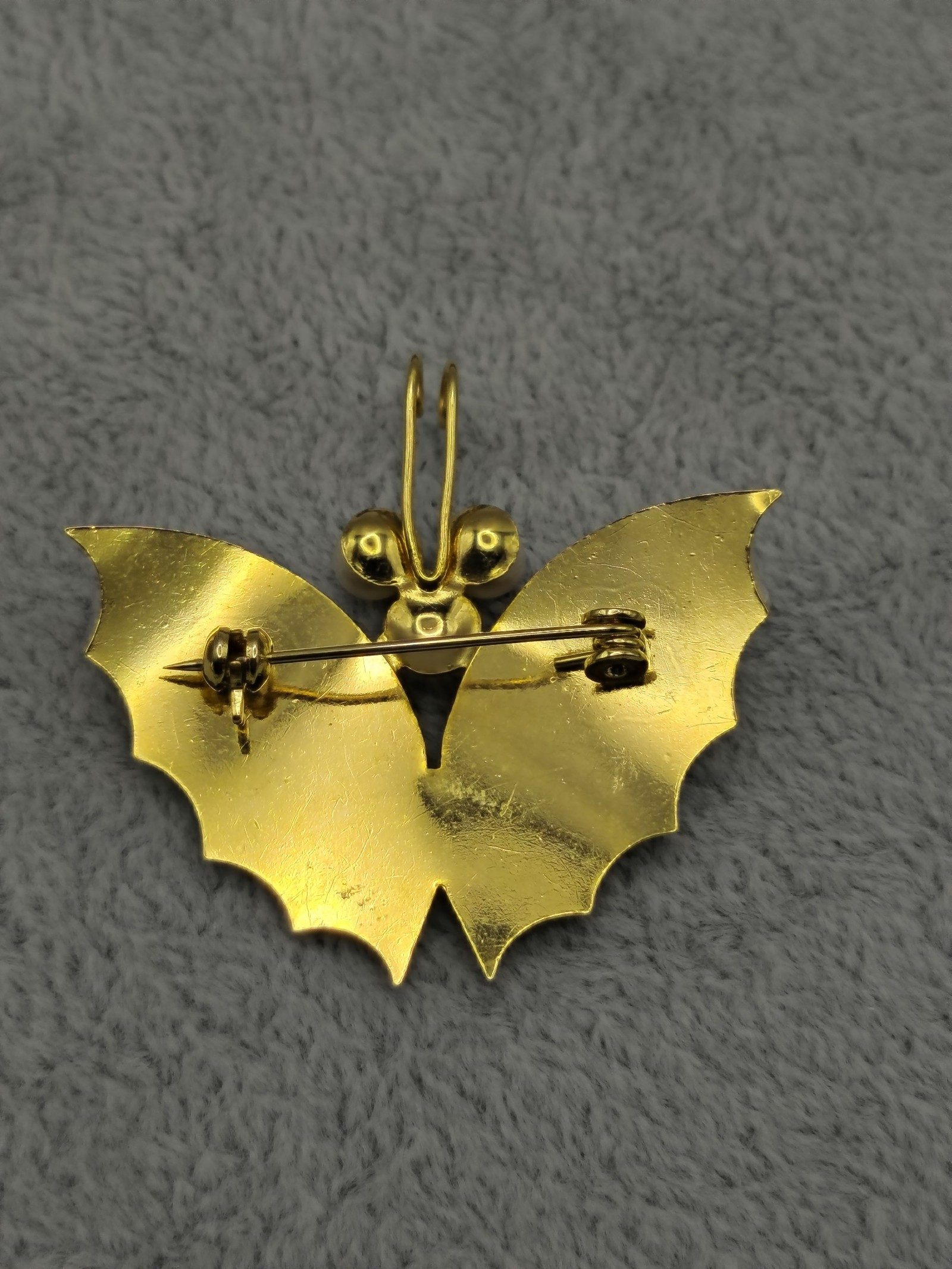 Gold & Pearl Butterfly Brooch with White Wings image 6
