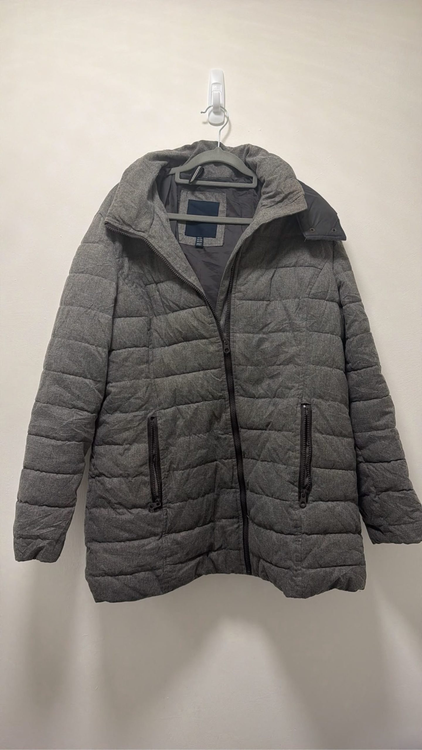 Nautica Grey Quilted Puffer Jacket XL Zip Hooded