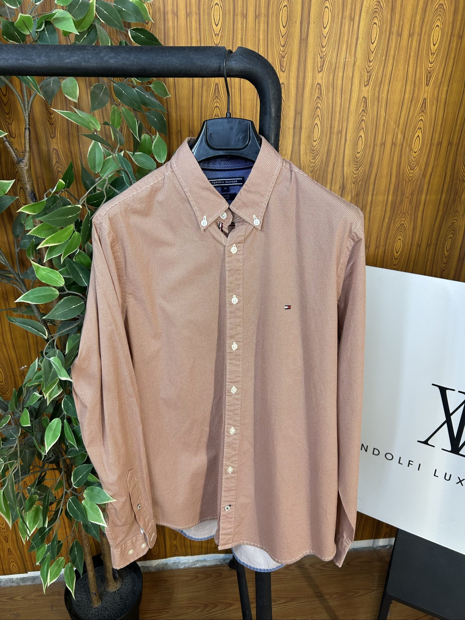 Tommy Hilfiger Men's Brown Slim Fit Cotton Shirt Medium