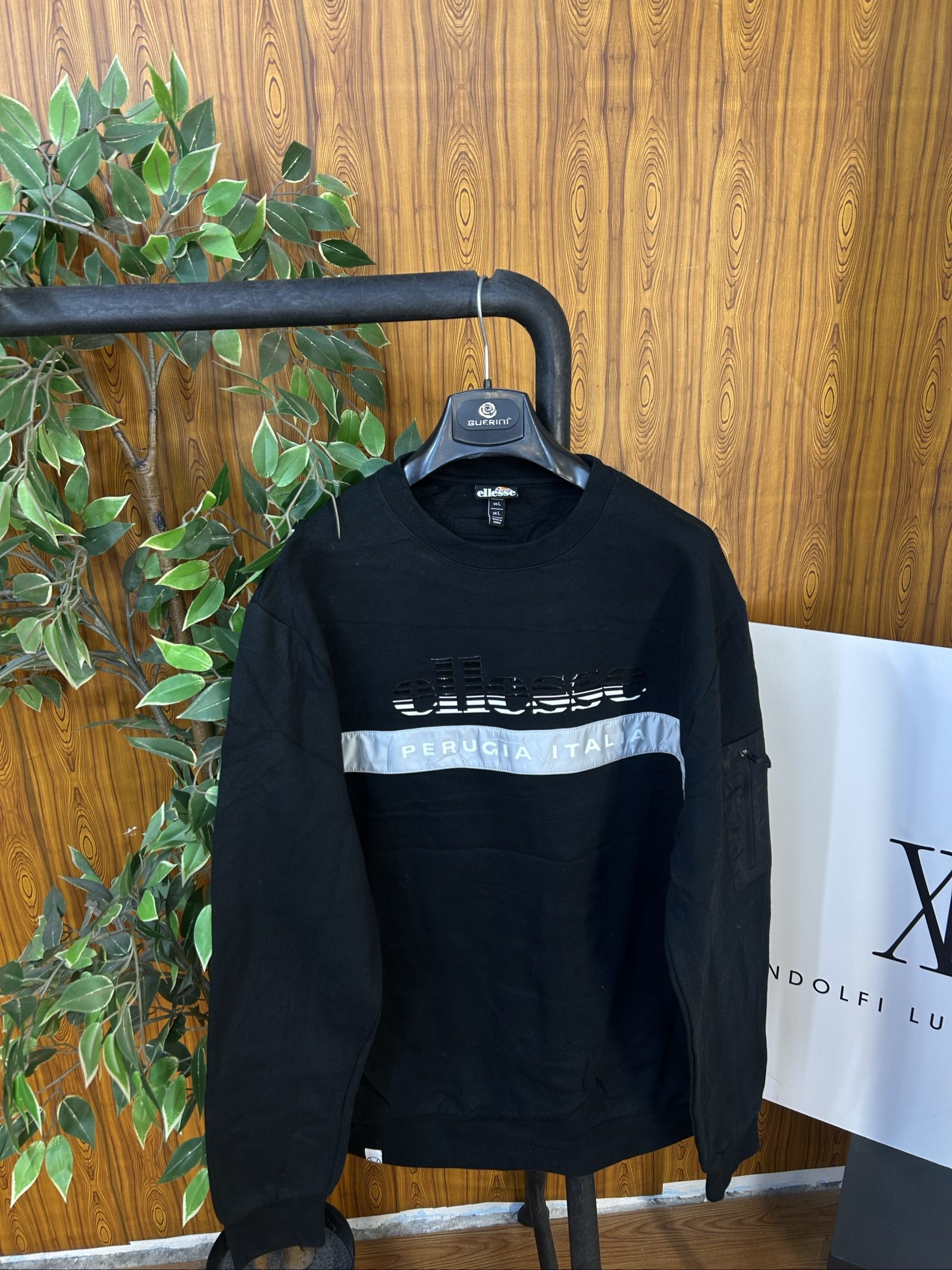 Ellesse Black & Grey Logo Crewneck Sweatshirt Large Men