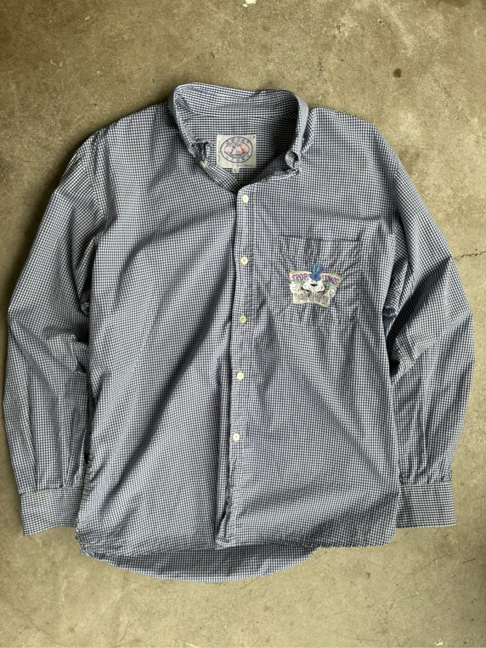 Iceberg Dark Blue & White Checkered Embroidered Pocket Shirt Large