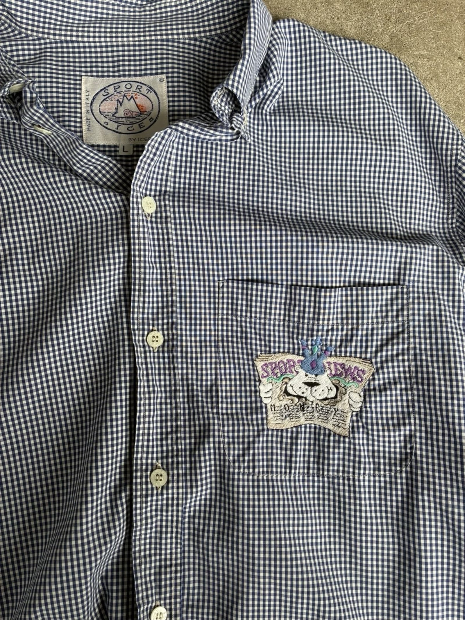 Iceberg Dark Blue & White Checkered Embroidered Pocket Shirt Large image 2