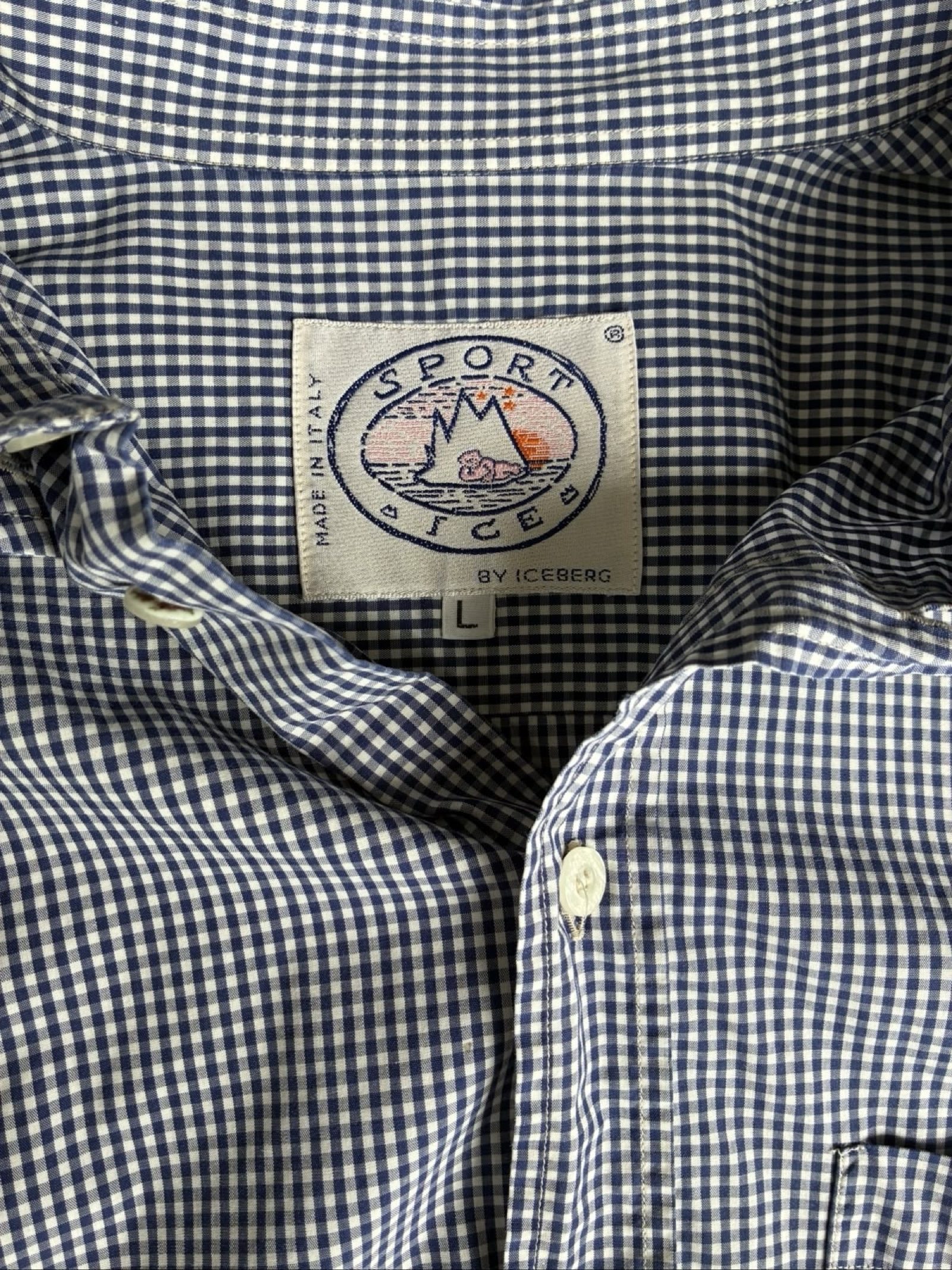 Iceberg Dark Blue & White Checkered Embroidered Pocket Shirt Large image 6