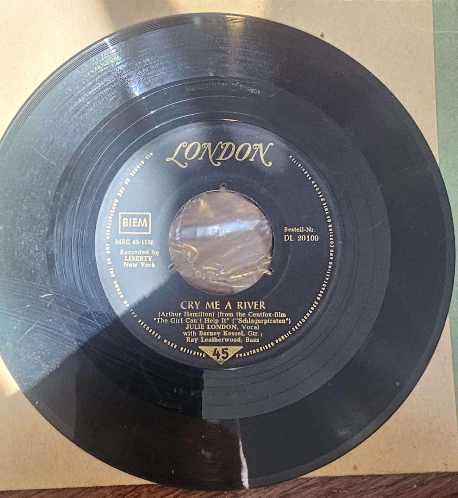 JULIE LONDON Cry Me A River / S’Wonderful 7" GOLD LONDON DL 20109 GERMANY 1956