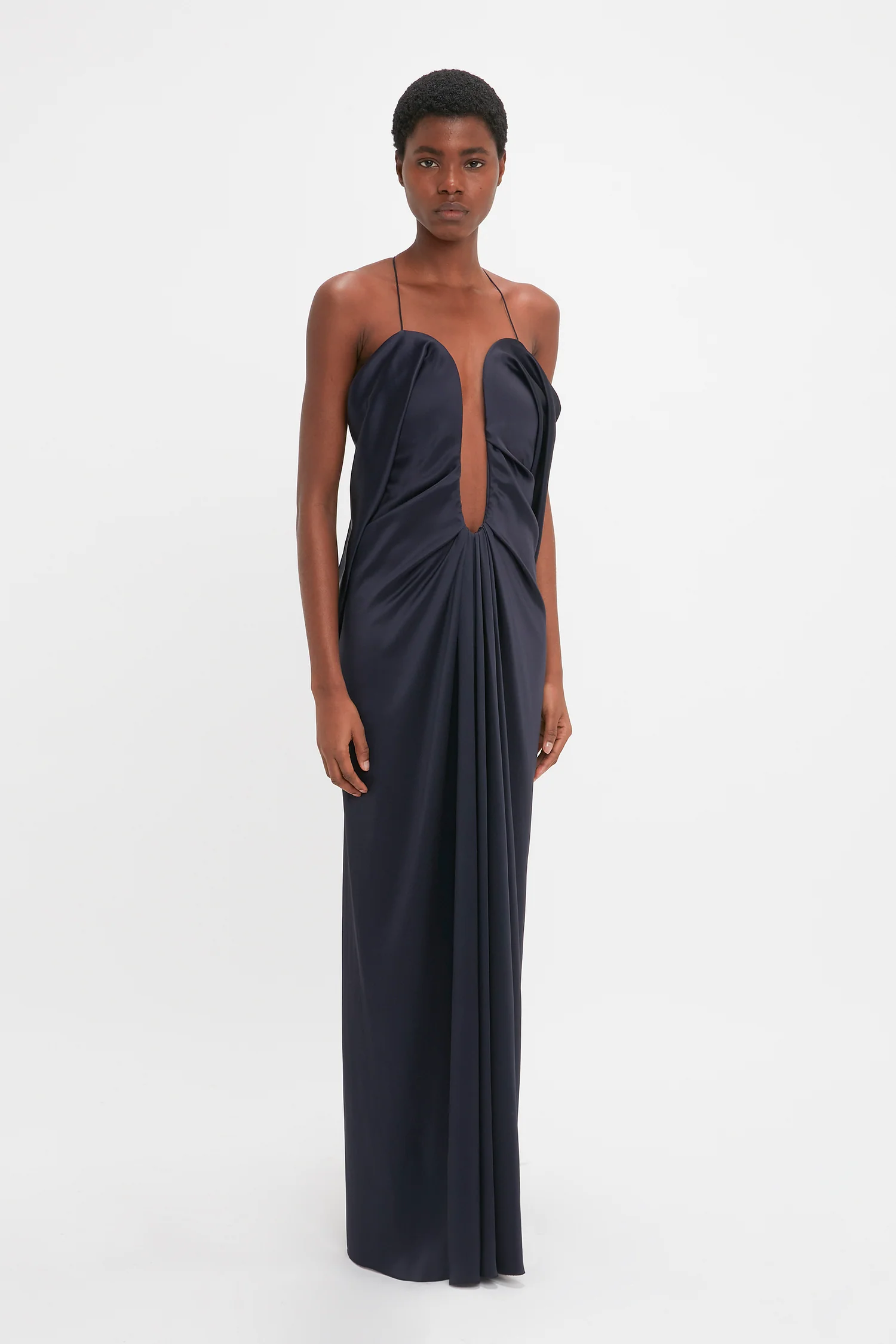 New Victoria Beckham Draped Deep V-Neck Halter Maxi Dress Size M image 4