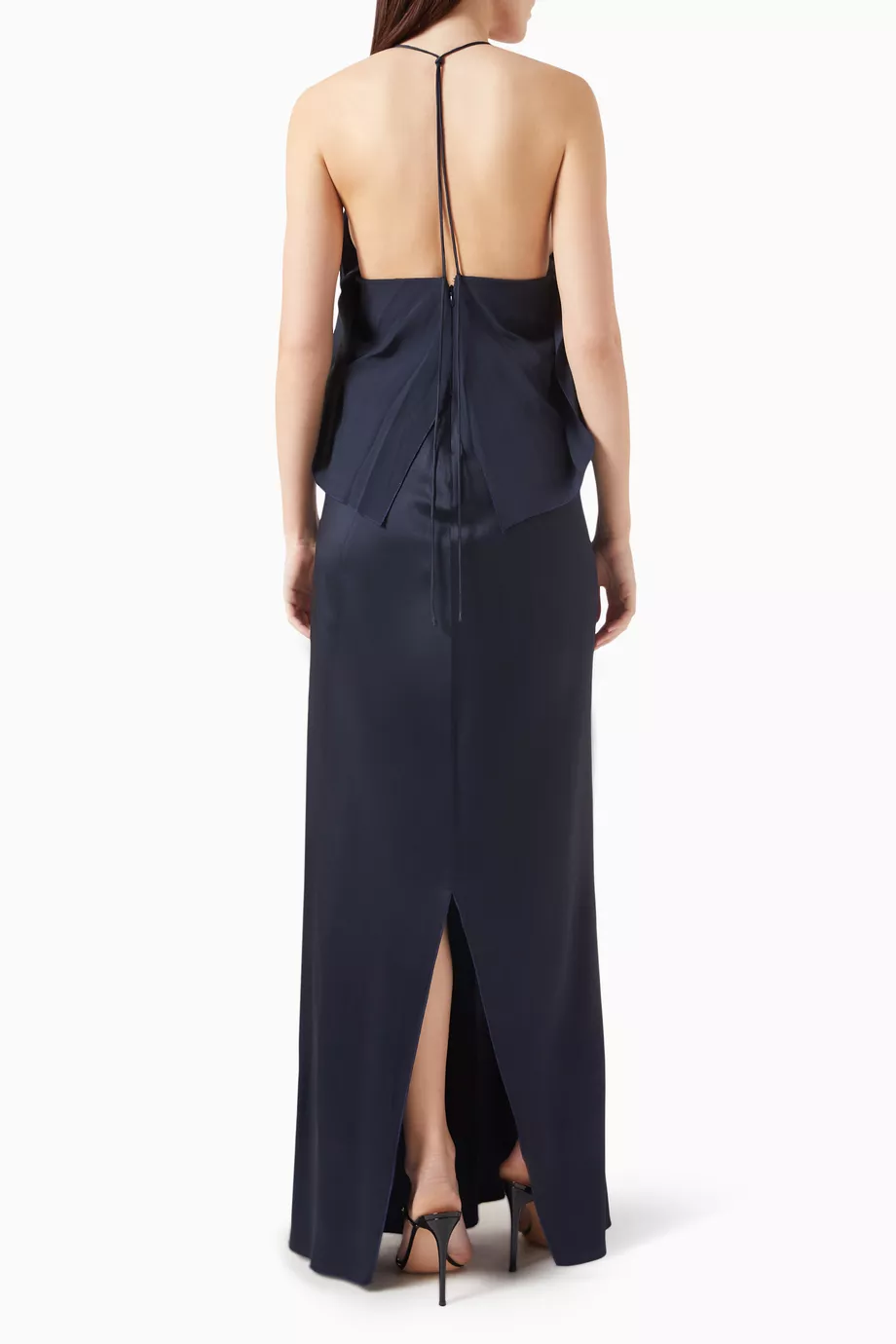 New Victoria Beckham Draped Deep V-Neck Halter Maxi Dress Size M image 8