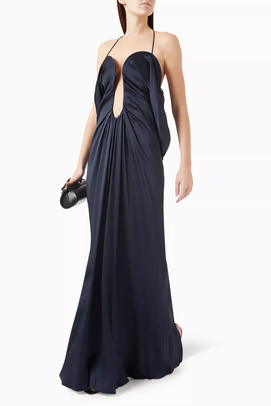 New Victoria Beckham Draped Deep V-Neck Halter Maxi Dress Size M image 5