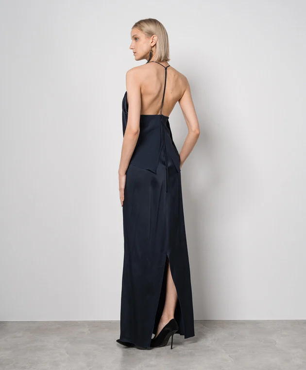 New Victoria Beckham Draped Deep V-Neck Halter Maxi Dress Size M image 3