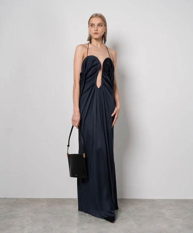 New Victoria Beckham Draped Deep V-Neck Halter Maxi Dress Size M image 2