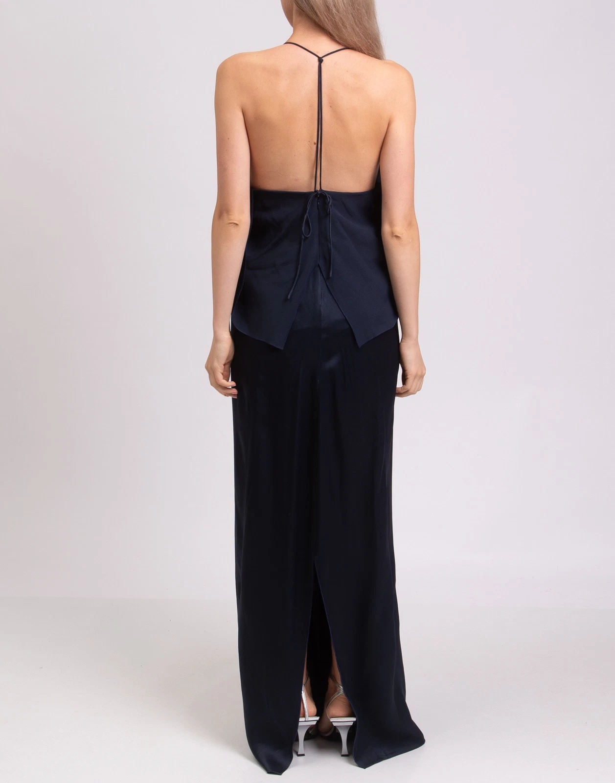 New Victoria Beckham Draped Deep V-Neck Halter Maxi Dress Size M image 6