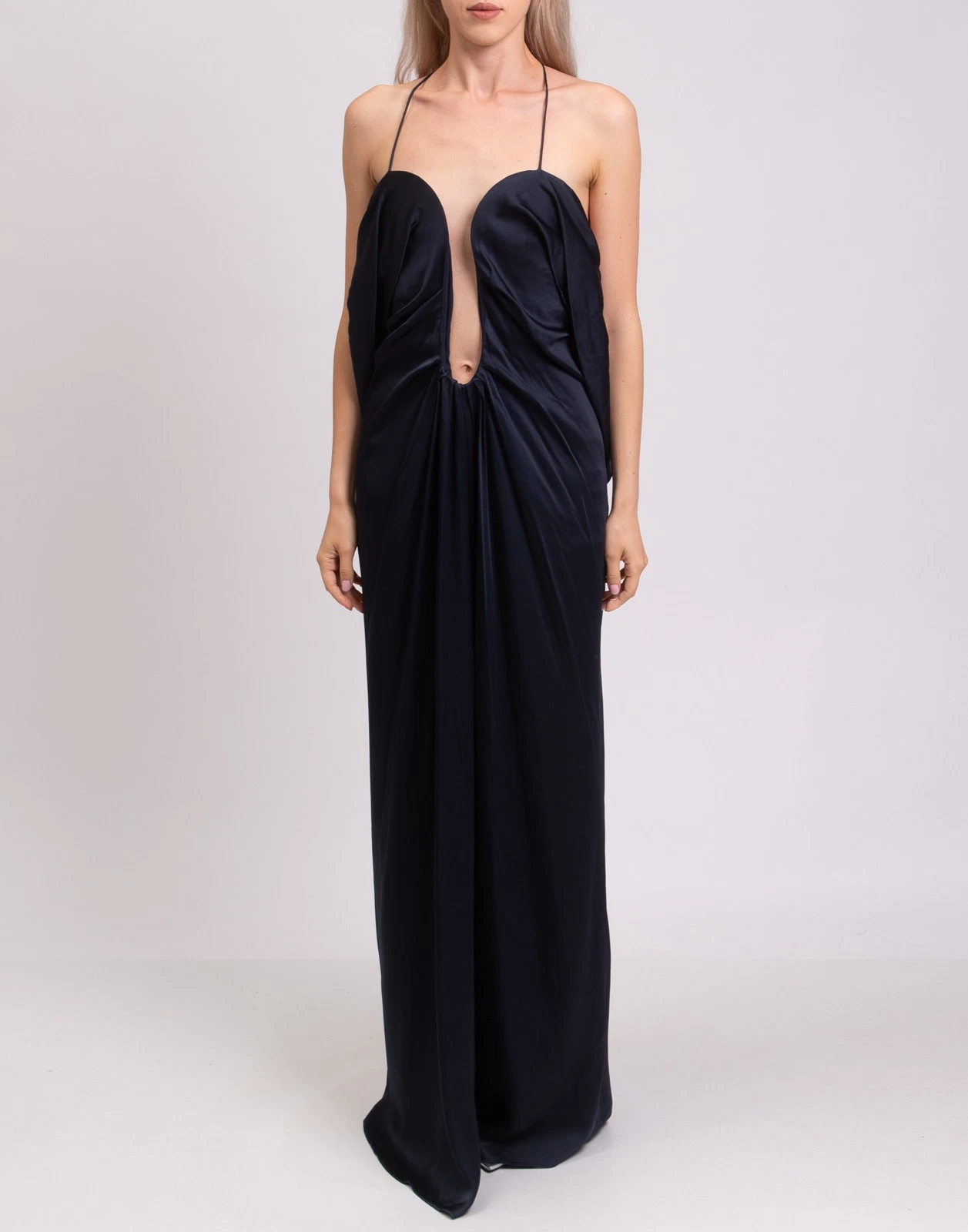 New Victoria Beckham Draped Deep V-Neck Halter Maxi Dress Size M image 9
