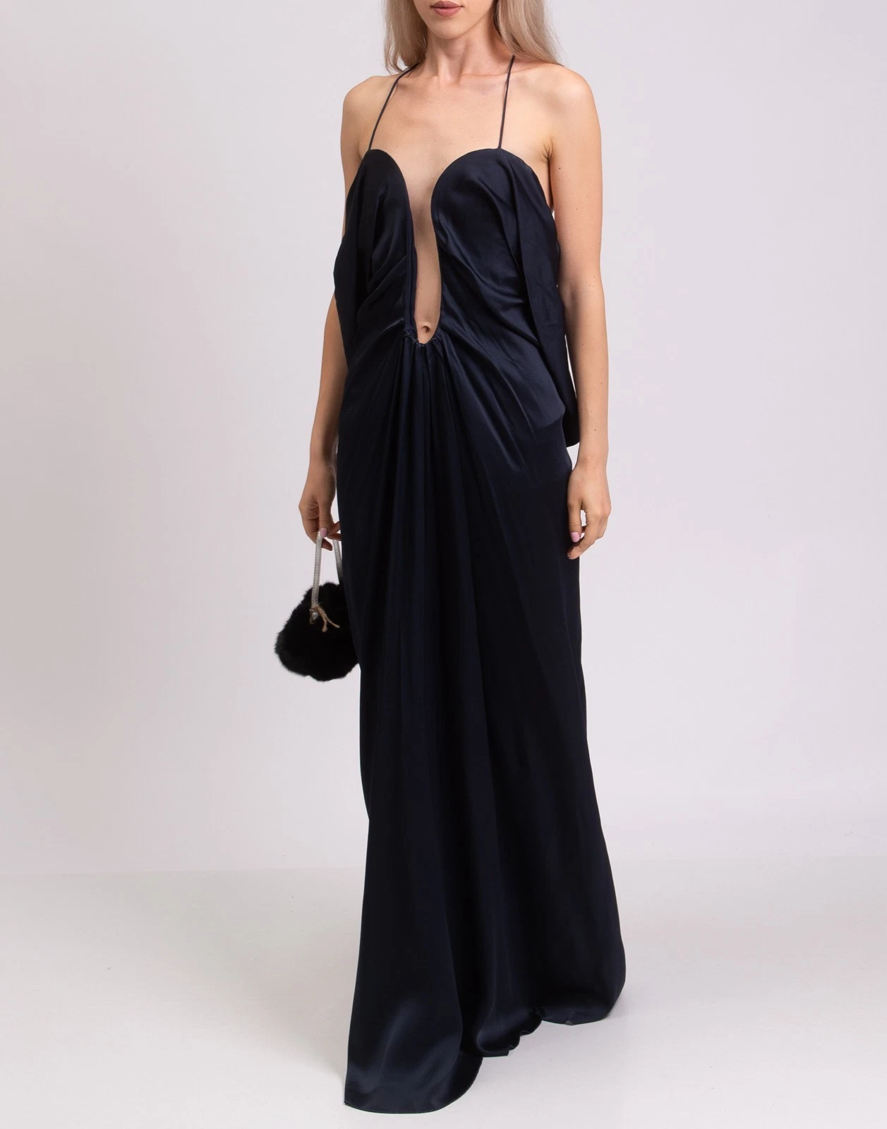New Victoria Beckham Draped Deep V-Neck Halter Maxi Dress Size M image 10