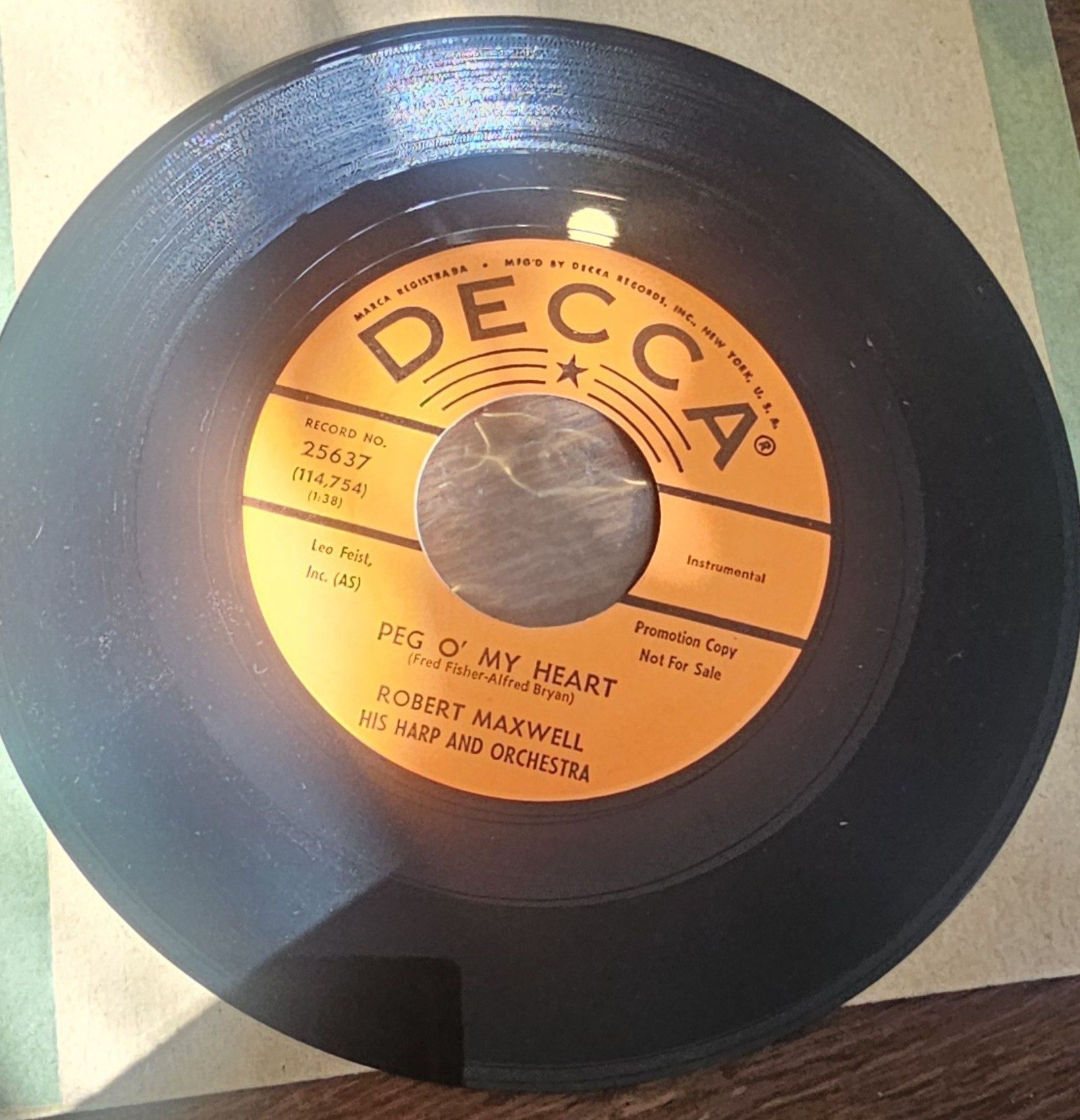 Robert Maxwell Little Dipper & Peg O' My Heart DECCA 25637 7" Vinyl PROMO image 2