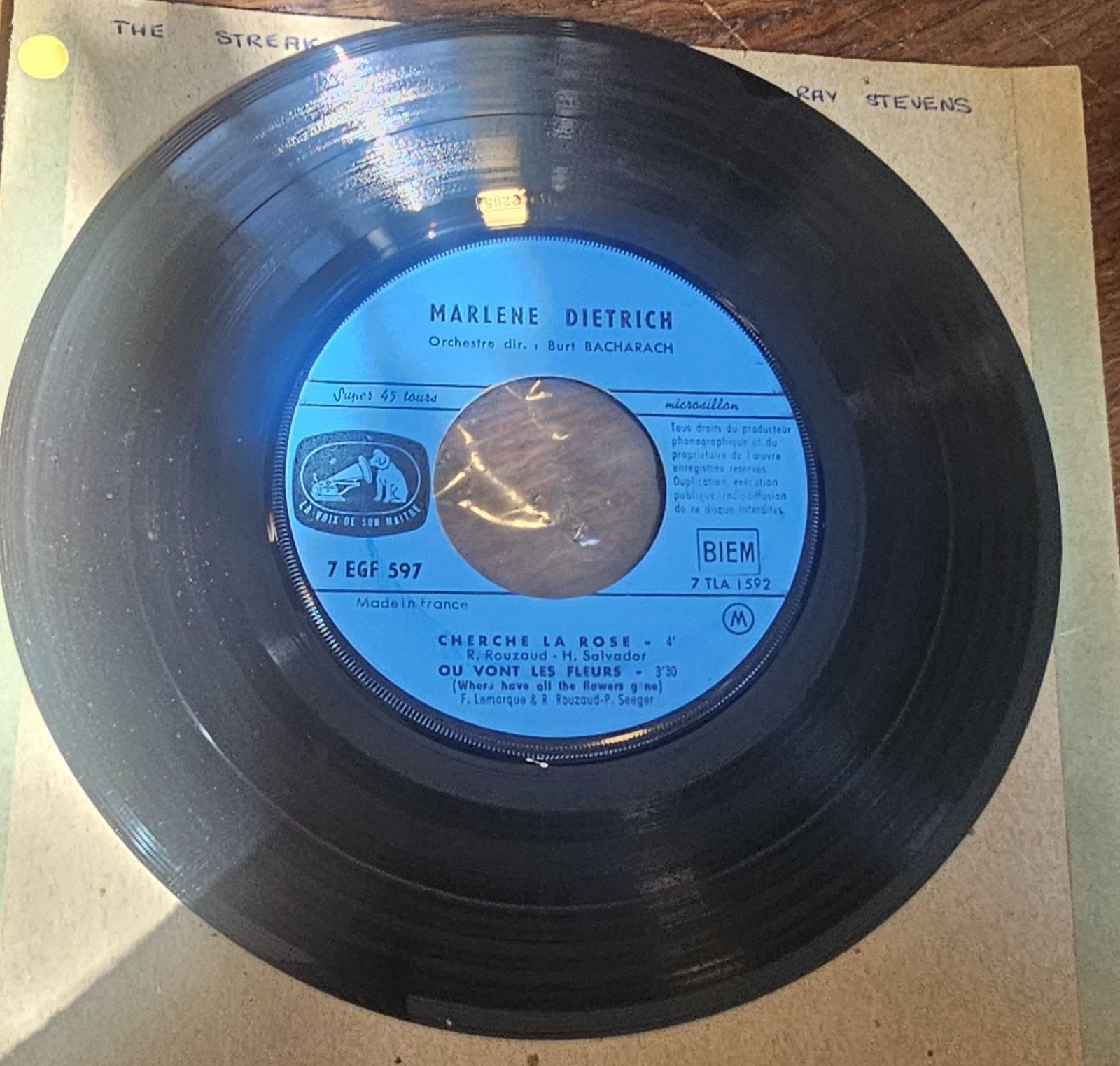 Marlene Dietrich Cherche La Rose 7" Vinyl Single 7 EGF 597 FRANCE