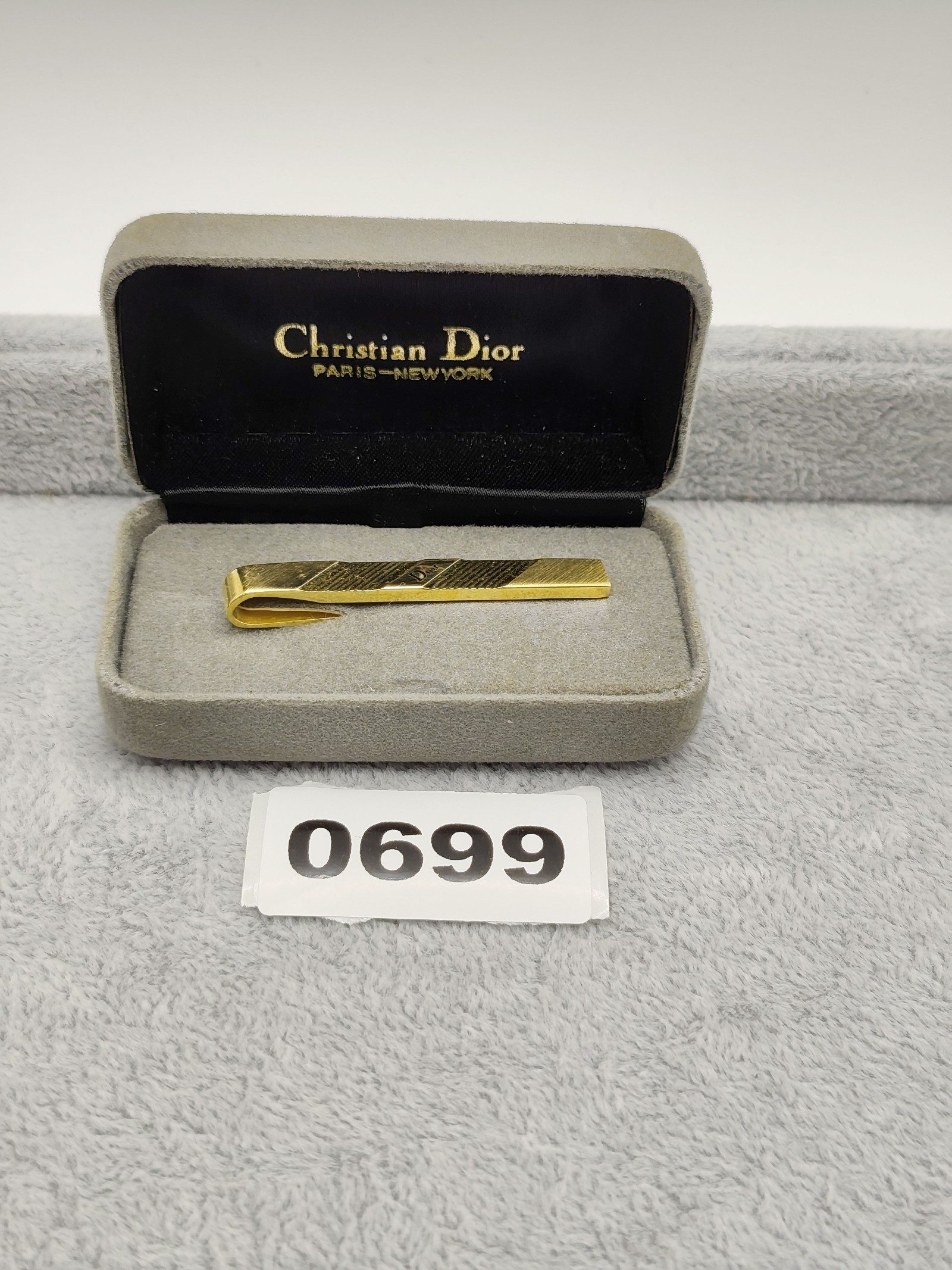 Christian Dior Gold Tone Tie Clip With Box