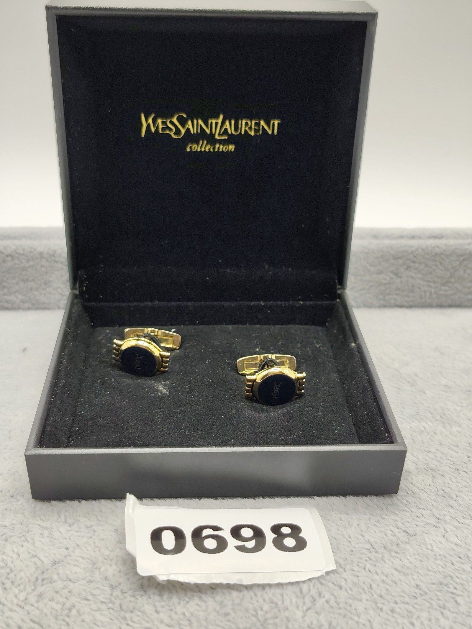 Yves Saint Laurent Gold & Navy Cufflinks with Box
