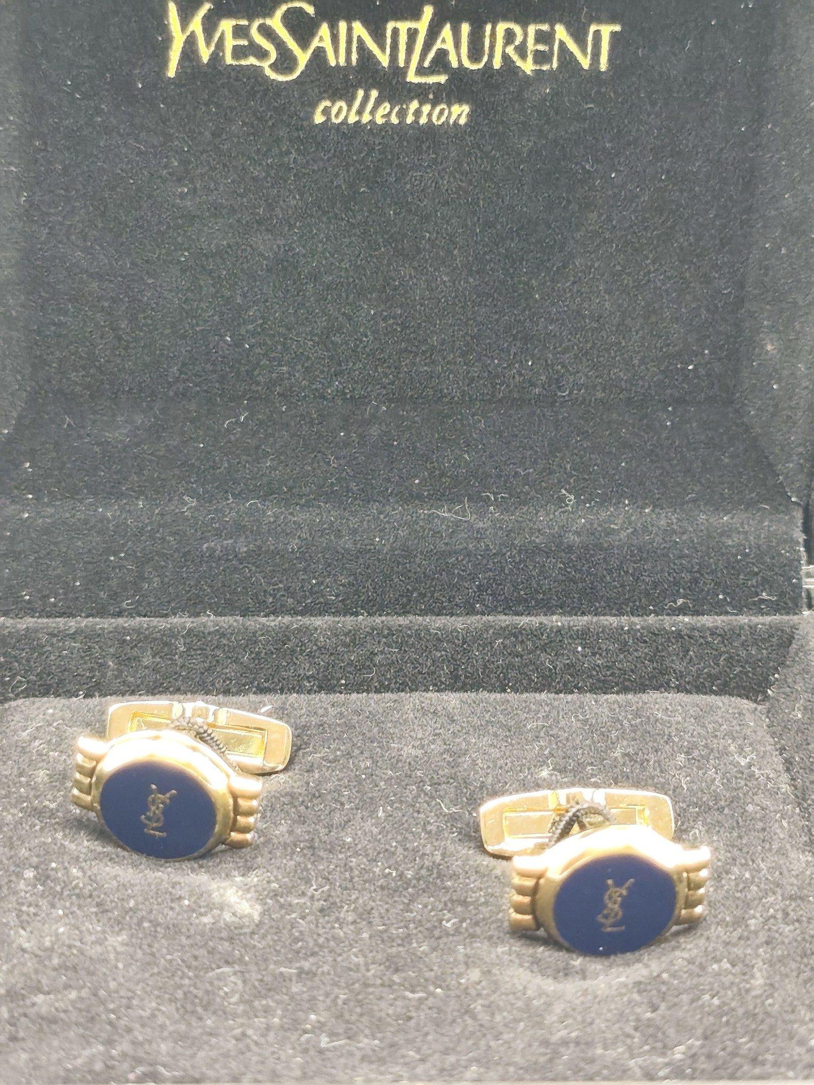 Yves Saint Laurent Gold & Navy Cufflinks with Box image 2