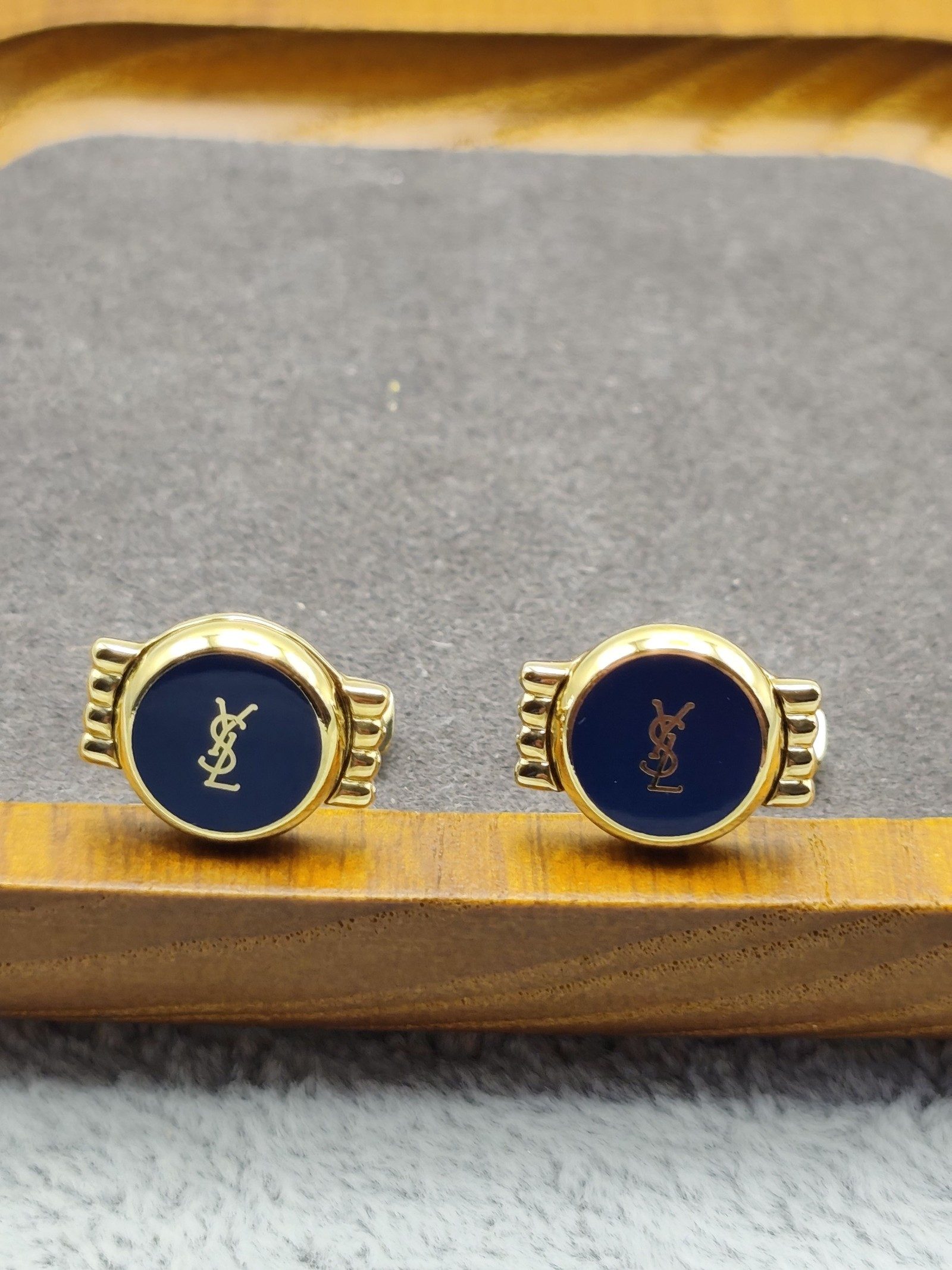 Yves Saint Laurent Gold & Navy Cufflinks with Box image 4