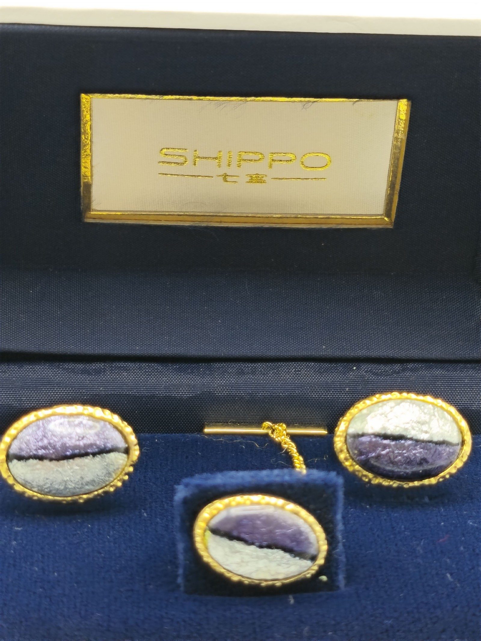 Shippo Purple & Silver Patterned Cufflinks & Tie Pin Set image 2