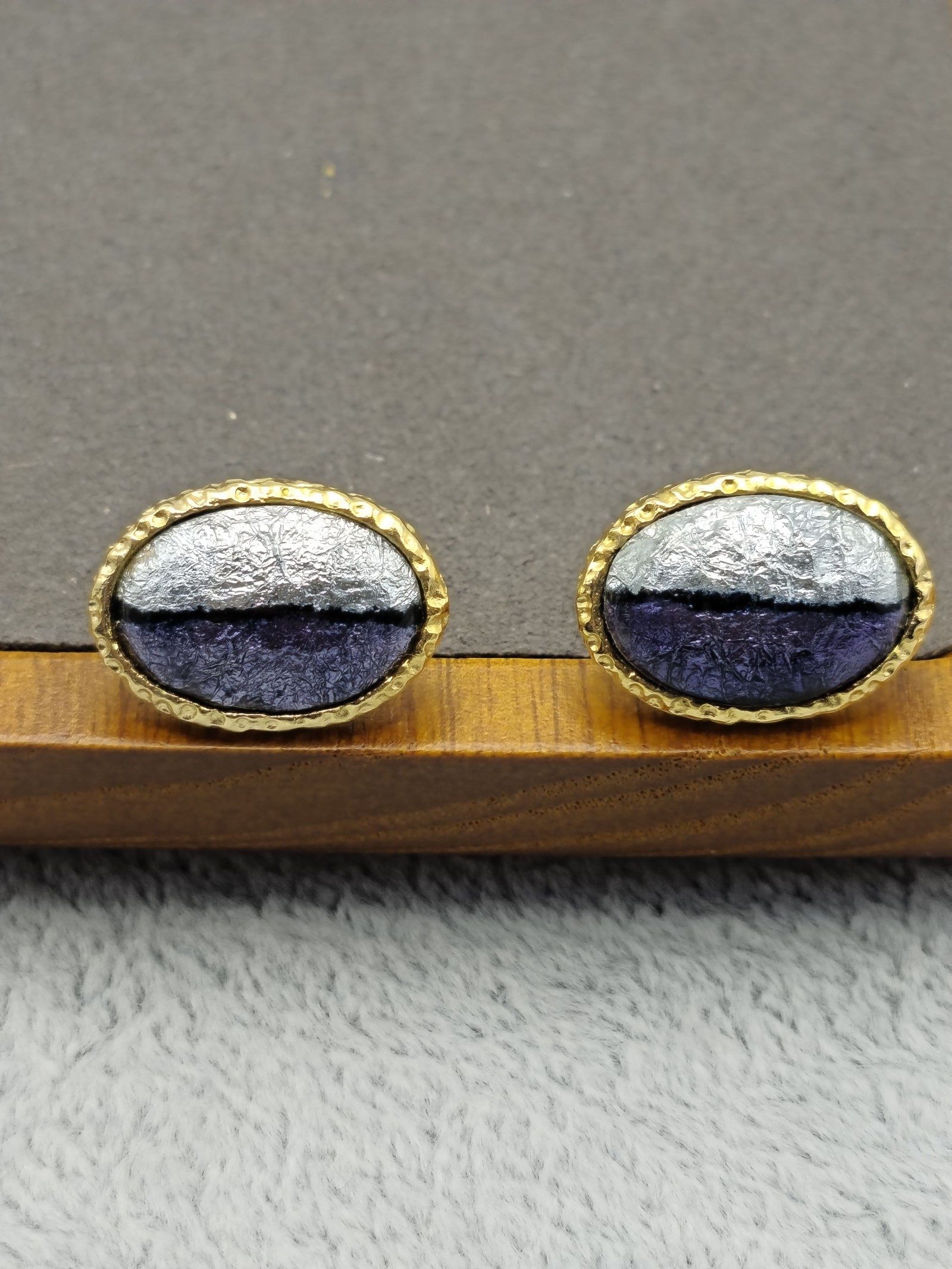 Shippo Purple & Silver Patterned Cufflinks & Tie Pin Set image 4