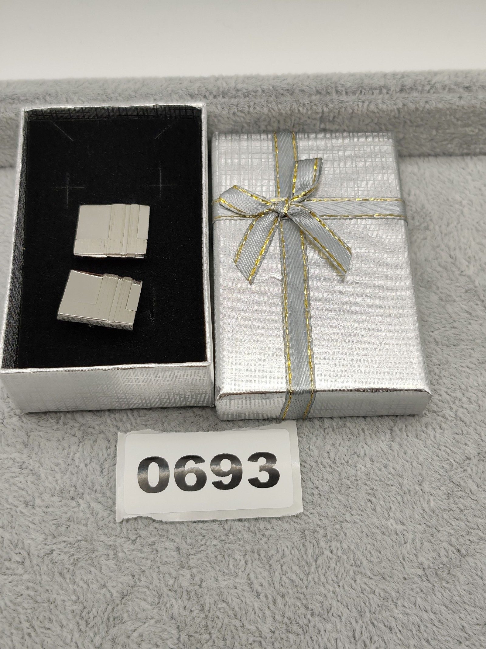 Lanvin Silver Tone Men's Geometric Cufflinks with Gift Box