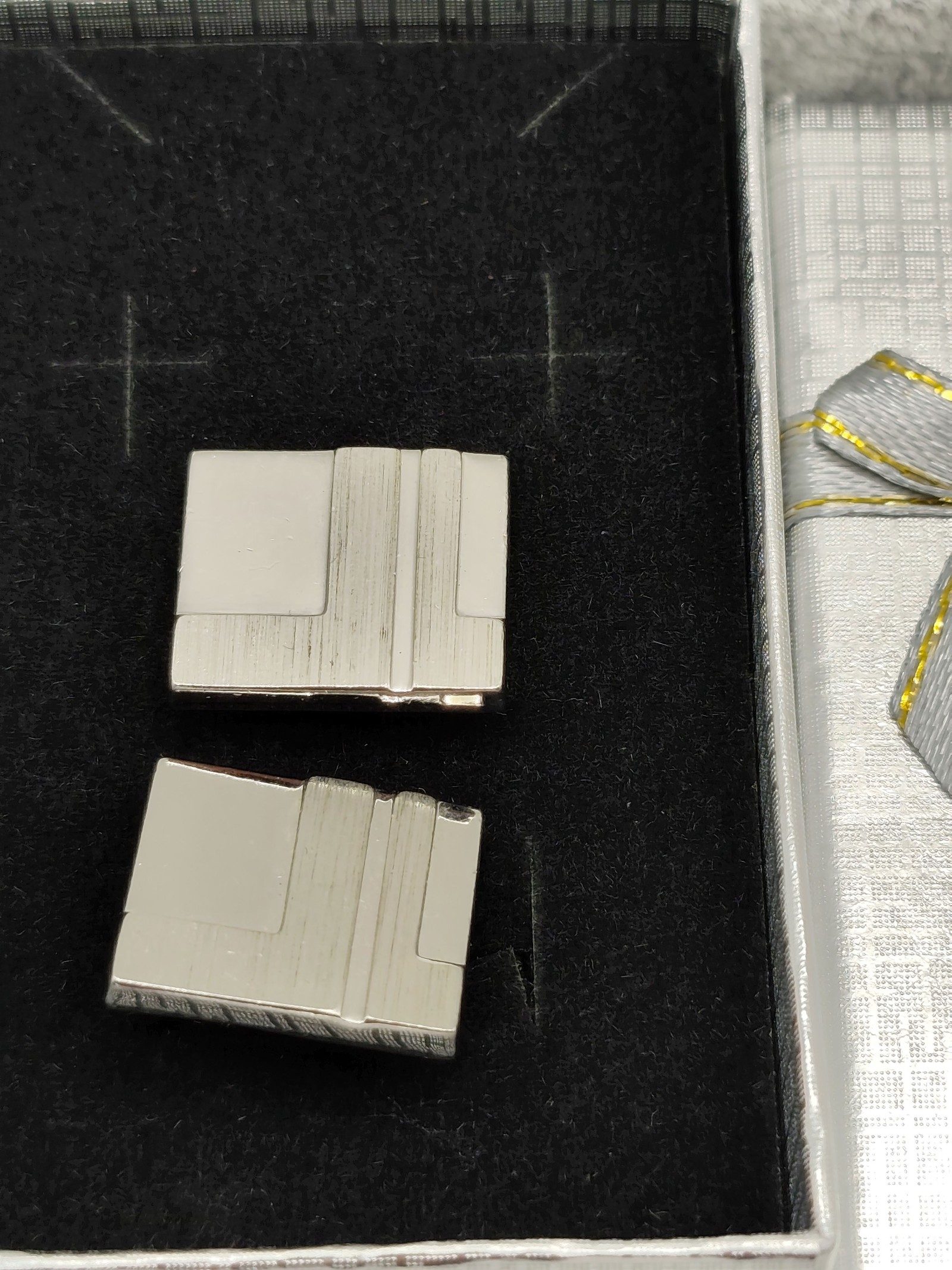 Lanvin Silver Tone Men's Geometric Cufflinks with Gift Box image 2