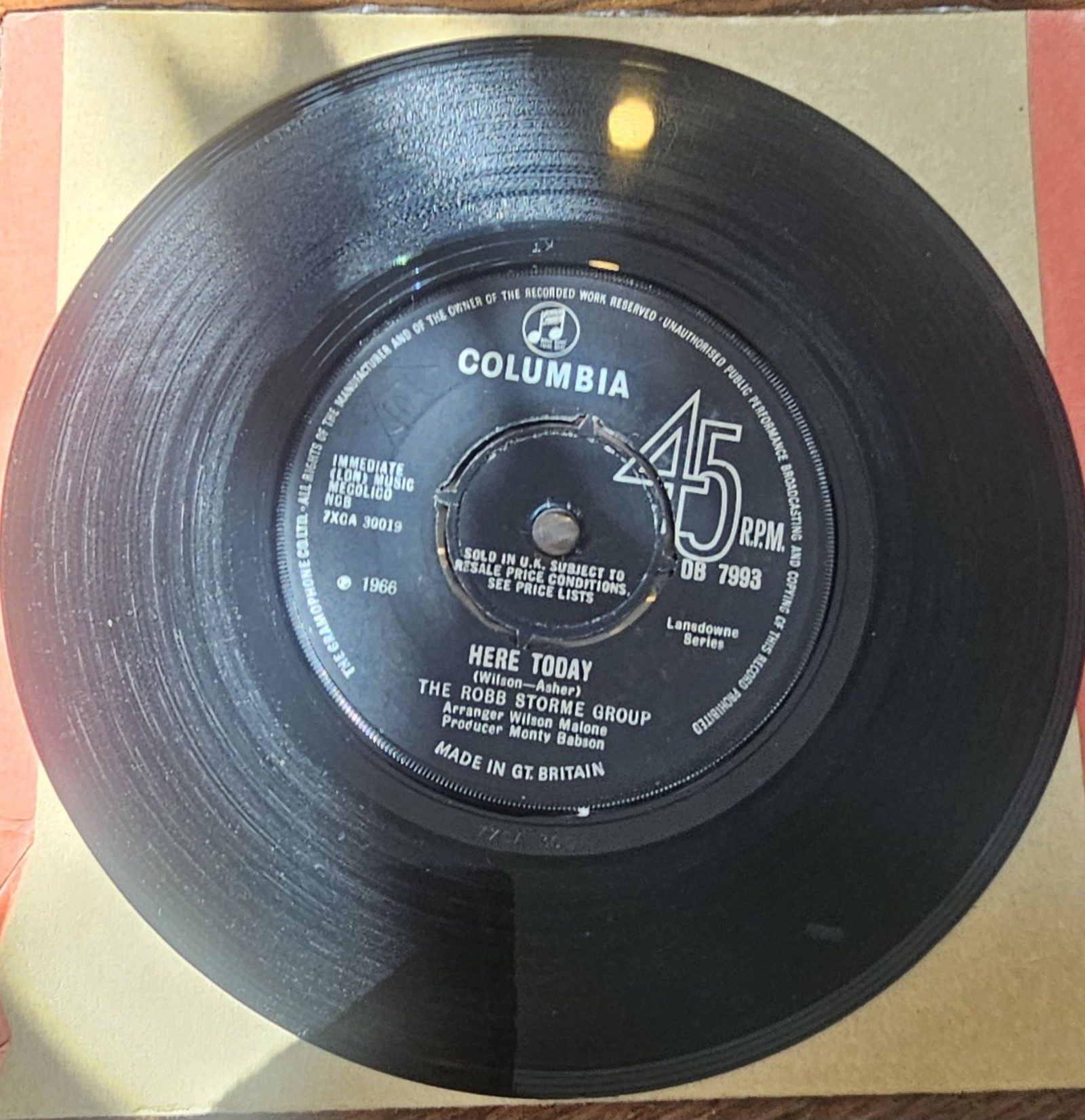 The Robb Storme Group Here Today Columbia DB 7993 7" 45 RPM