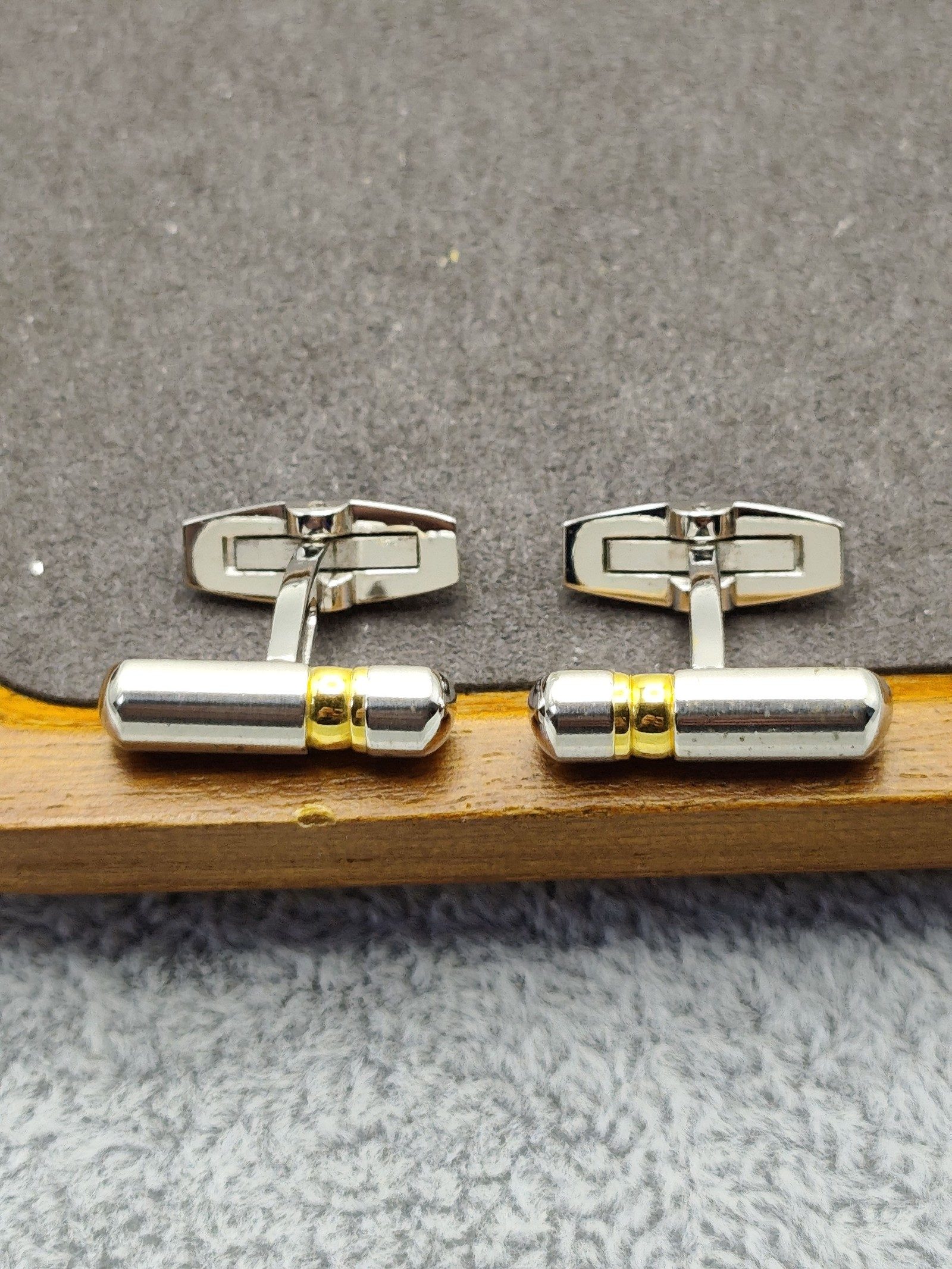 Silver & Gold Tone Capsule Cufflinks Unisex image 4