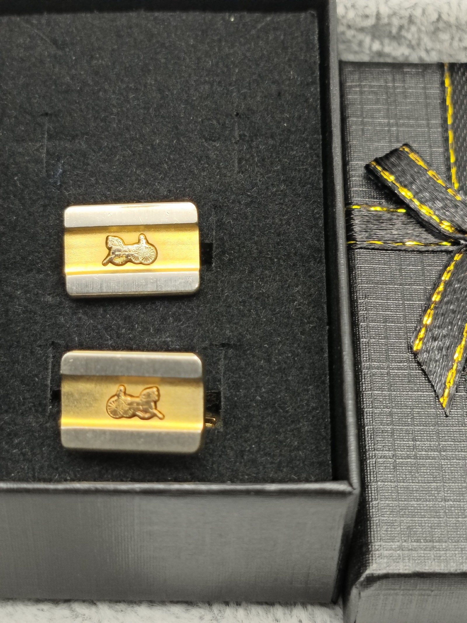 CELINE Gold & Silver Horse & Carriage Cufflinks Gift Boxed image 2