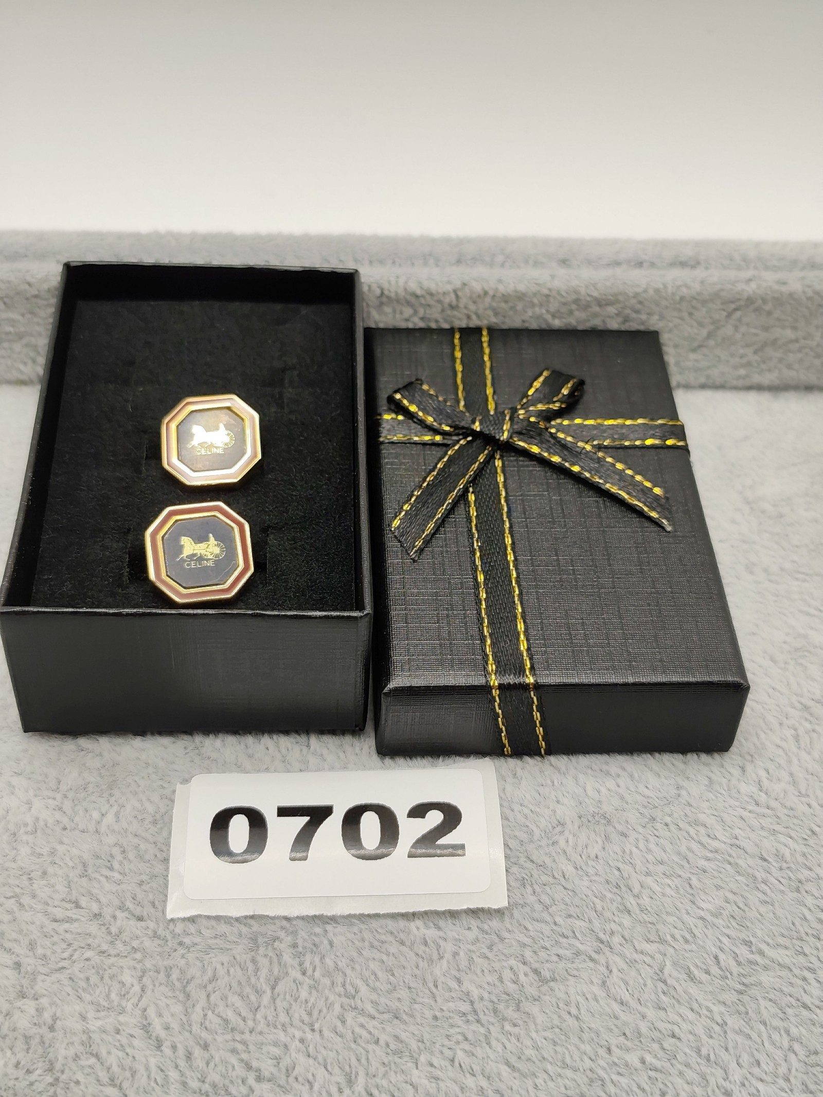 Celine Black & Red Octagonal Logo Cufflinks