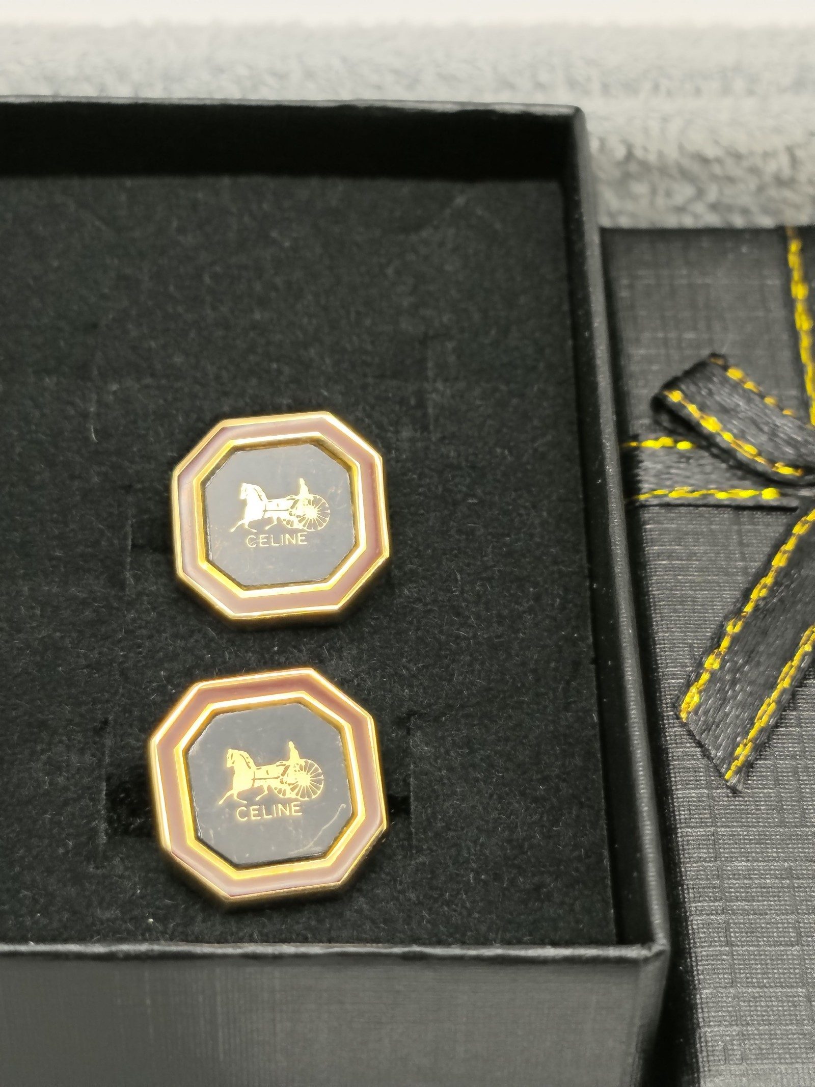 Celine Black & Red Octagonal Logo Cufflinks image 2
