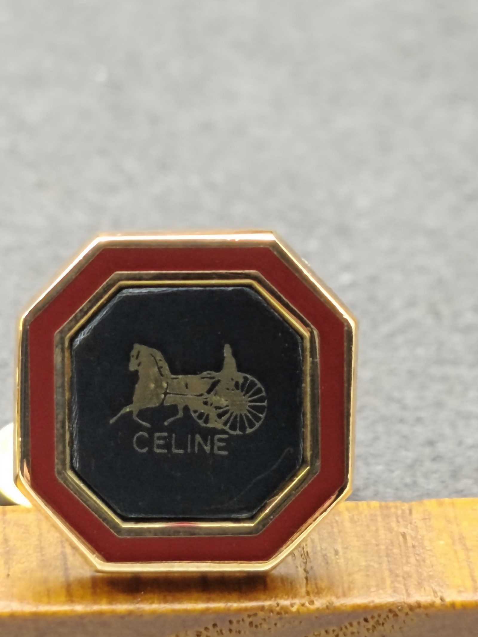 Celine Black & Red Octagonal Logo Cufflinks image 4