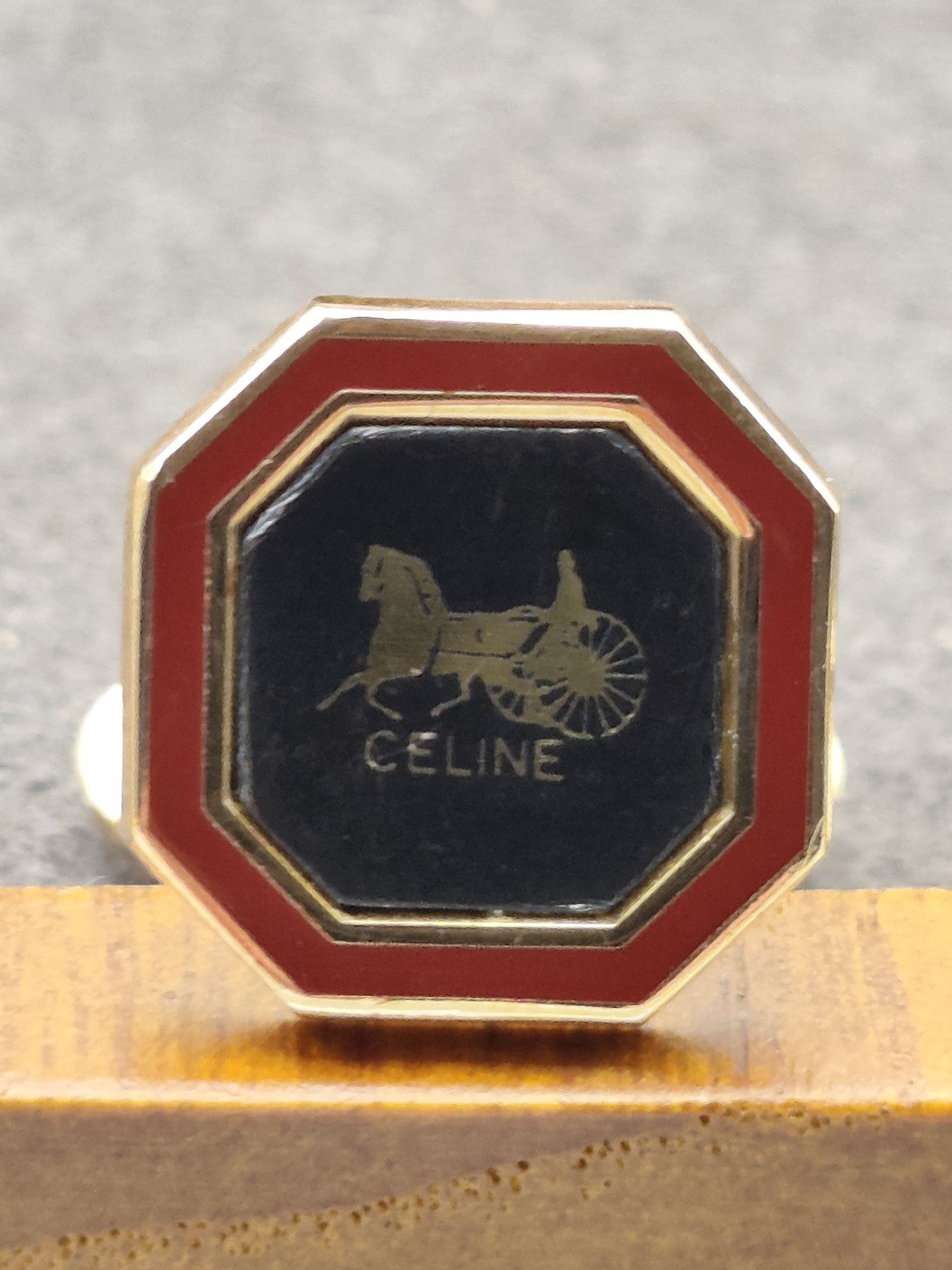 Celine Black & Red Octagonal Logo Cufflinks image 5