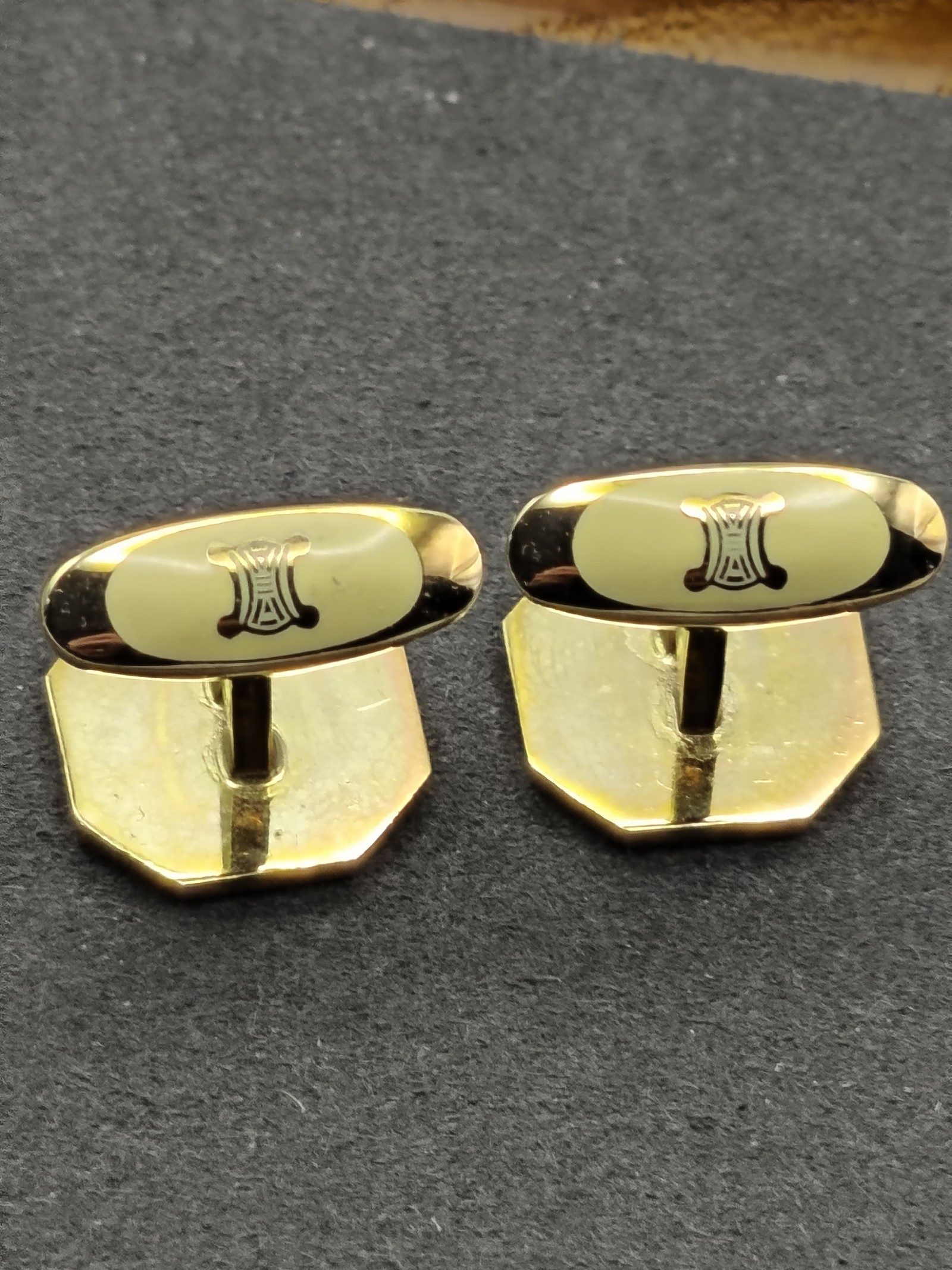 Celine Black & Red Octagonal Logo Cufflinks image 6