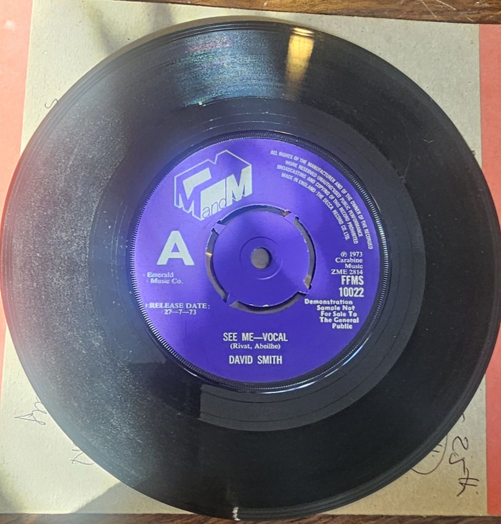 David Smith See Me Vocal M and M FFMS 10022 7" Vinyl Single