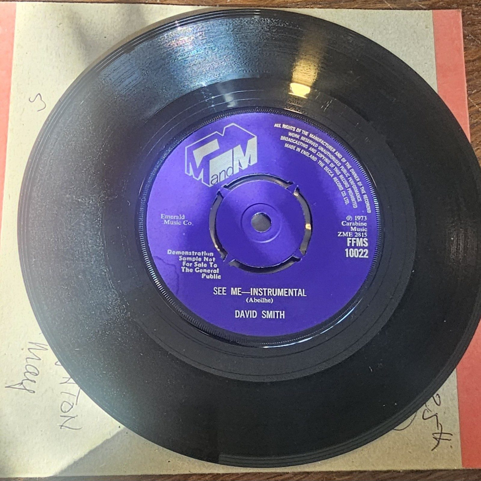David Smith See Me Vocal M and M FFMS 10022 7" Vinyl Single image 2