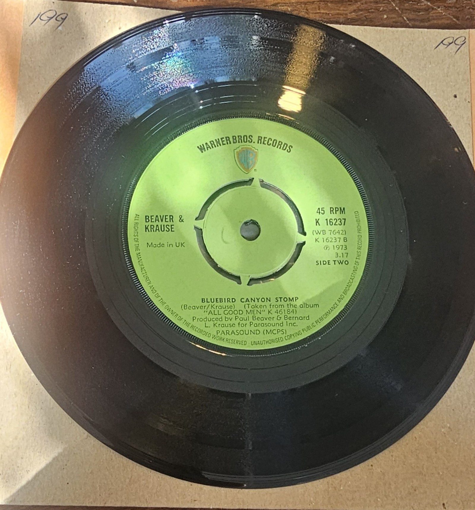 Beaver & Krause A Real Slow Drag Warner Bros. K 16237 7" image 2