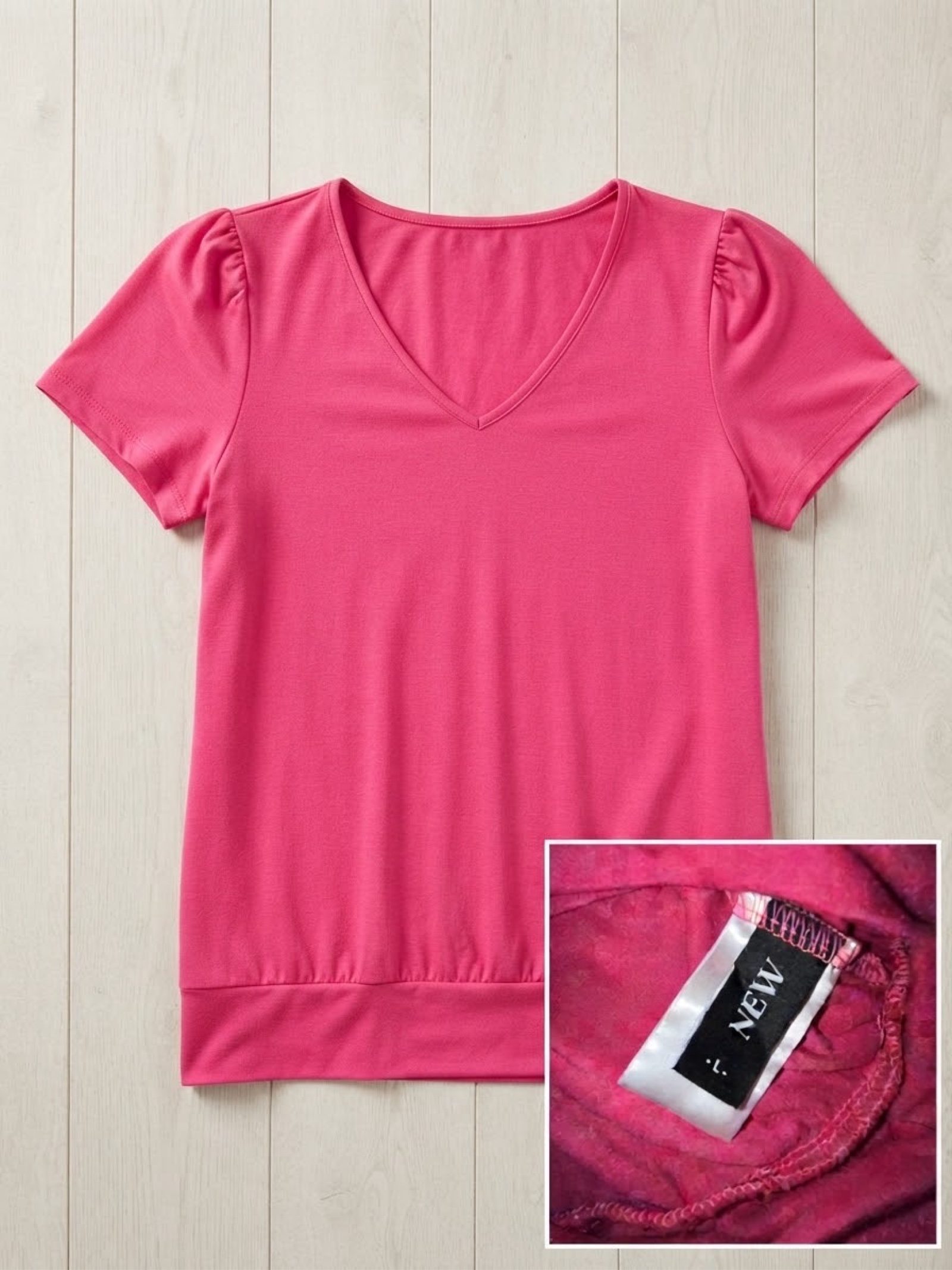 F. New Women Pink V-Neck Short Sleeve Top Medium