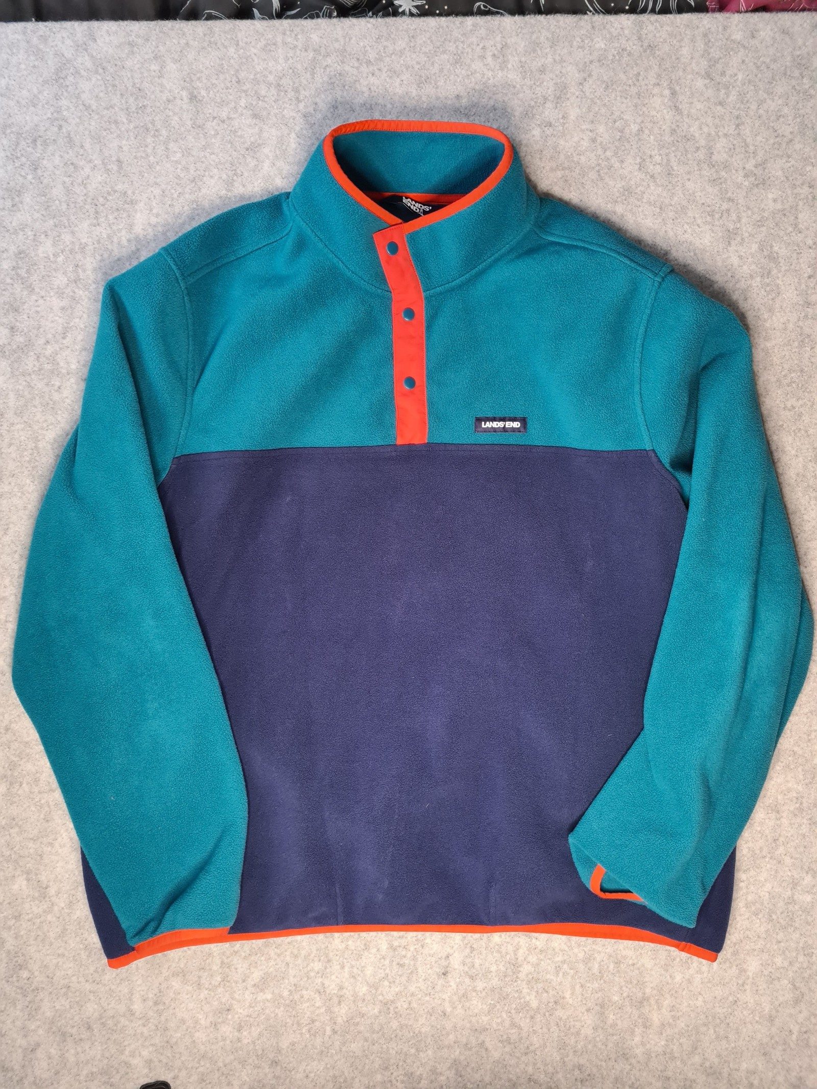 Lands End Blue Navy Fleece Jumper Orange Size XXL 1177