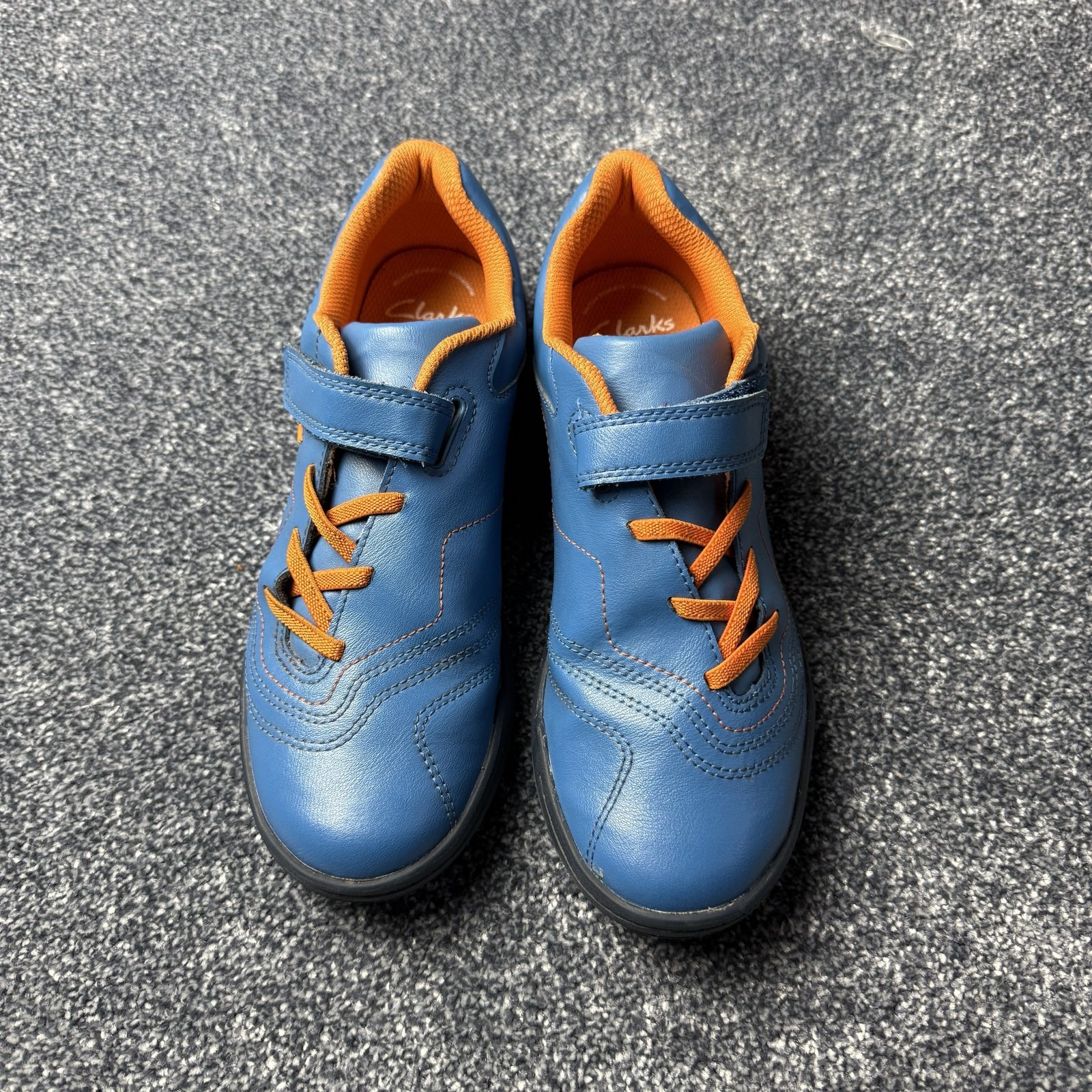 Clarks Kids Blue Orange Leather Shoes UK 4.5 G EU 37.5 Hook & Loop