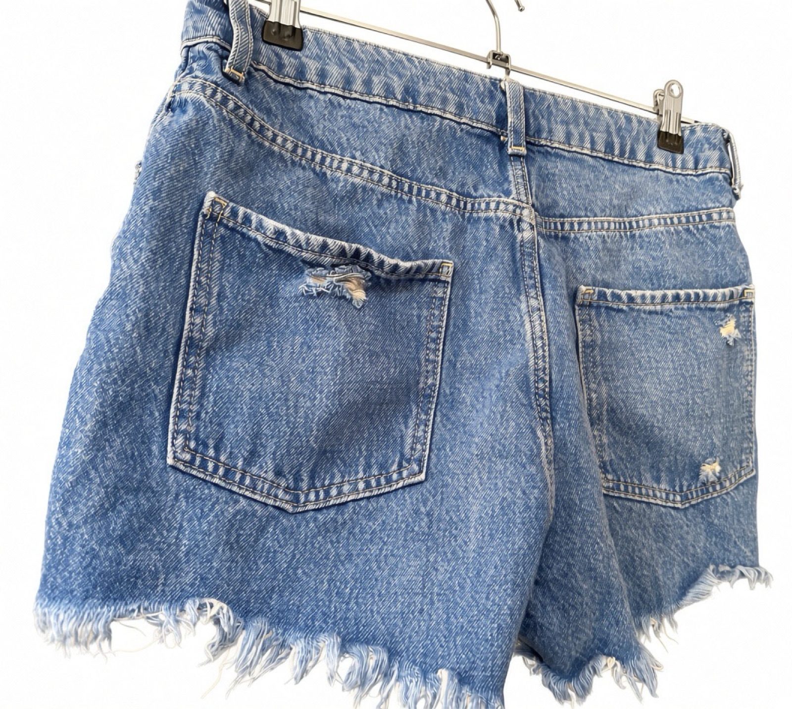 Distressed Ripped Denim Shorts – Mid Blue image 2