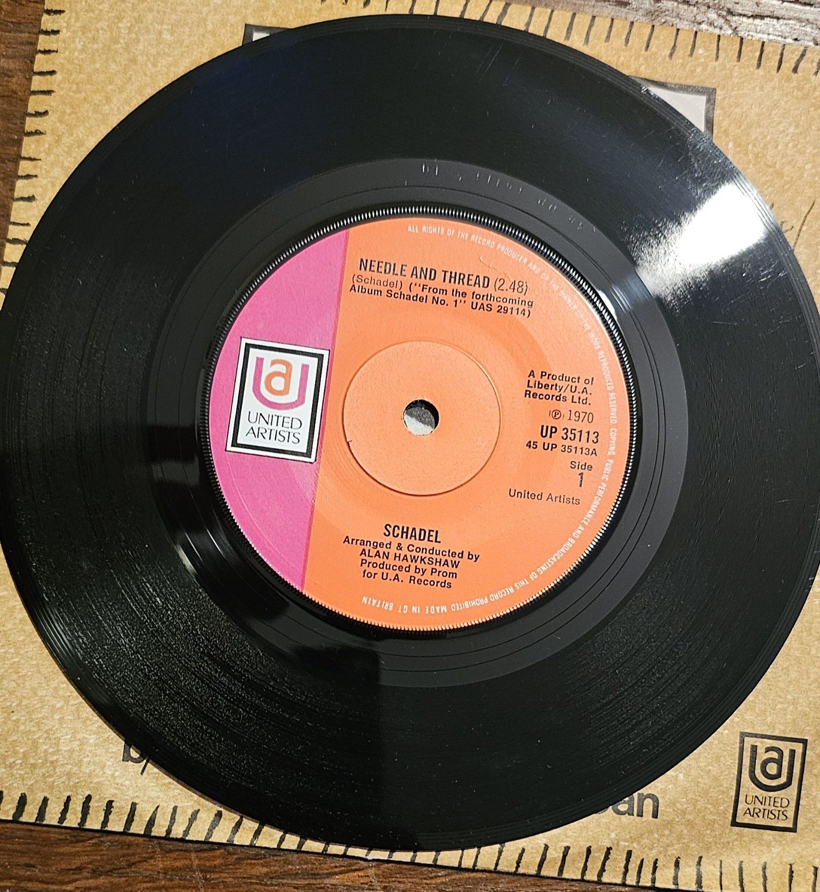 Schadel Needle and Thread United Artists UP 35113 7" Vinyl Single image 2