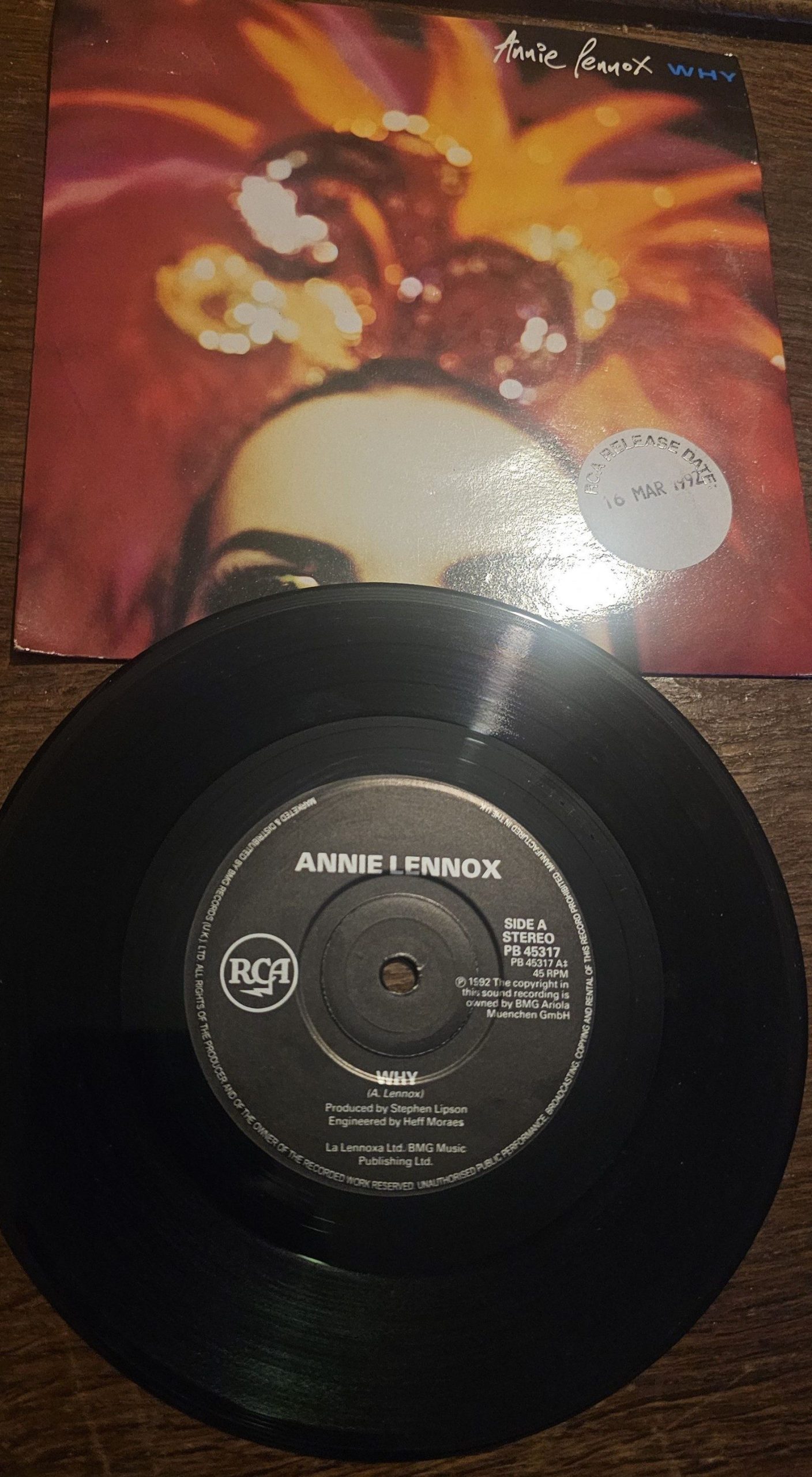 Annie Lennox Why RCA PB 45317 7" 45 RPM PROMO STICKER