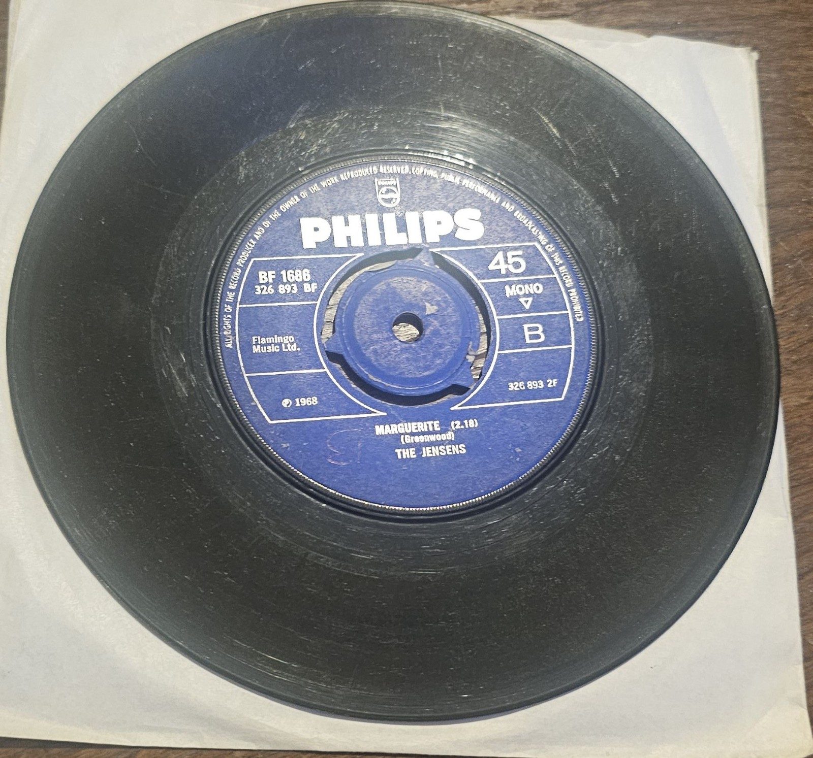 The Jensens Deep Thinking Philips BF 1686 7" 45 RPM Vinyl Psych Pop image 2
